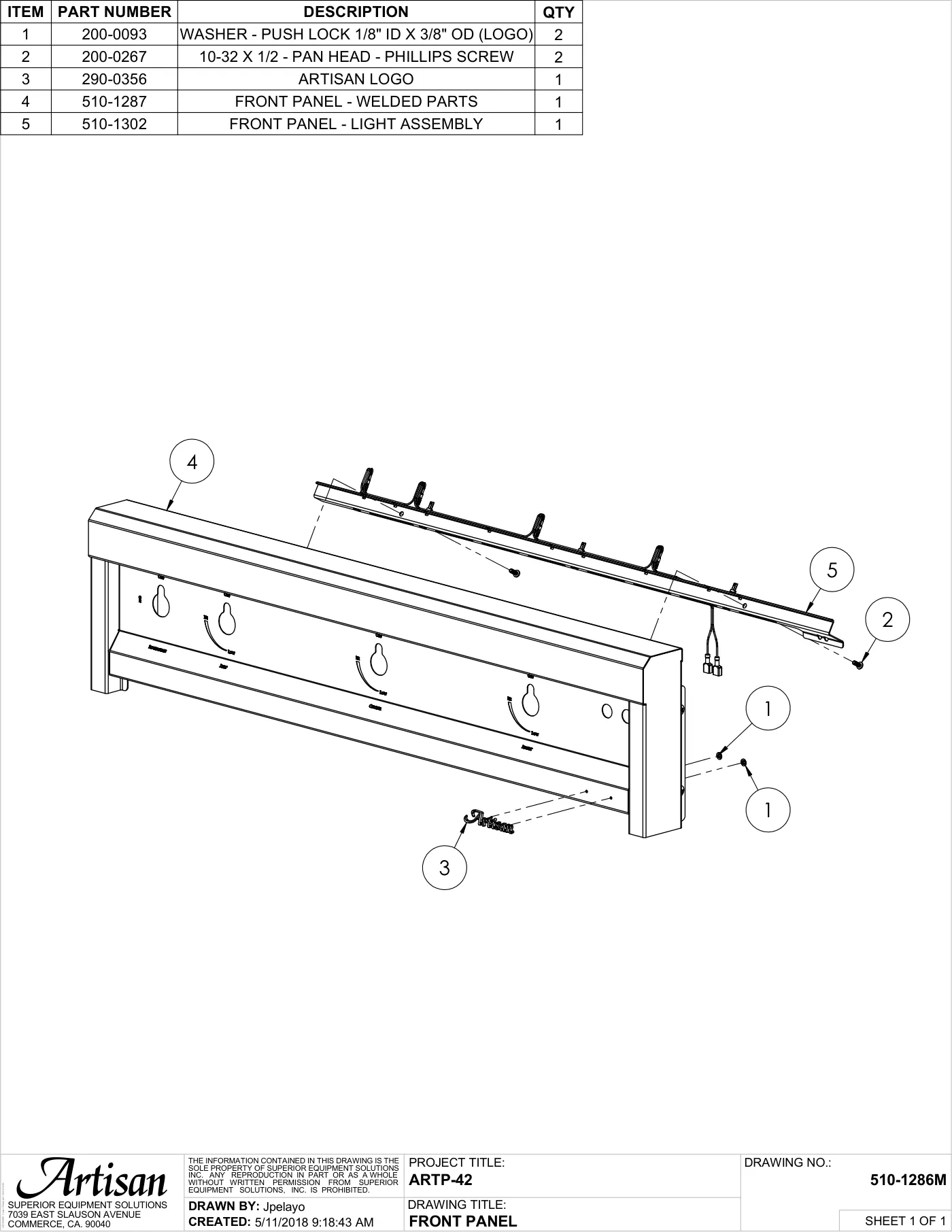 ARTP-42 Grill Front Panel parts diagram