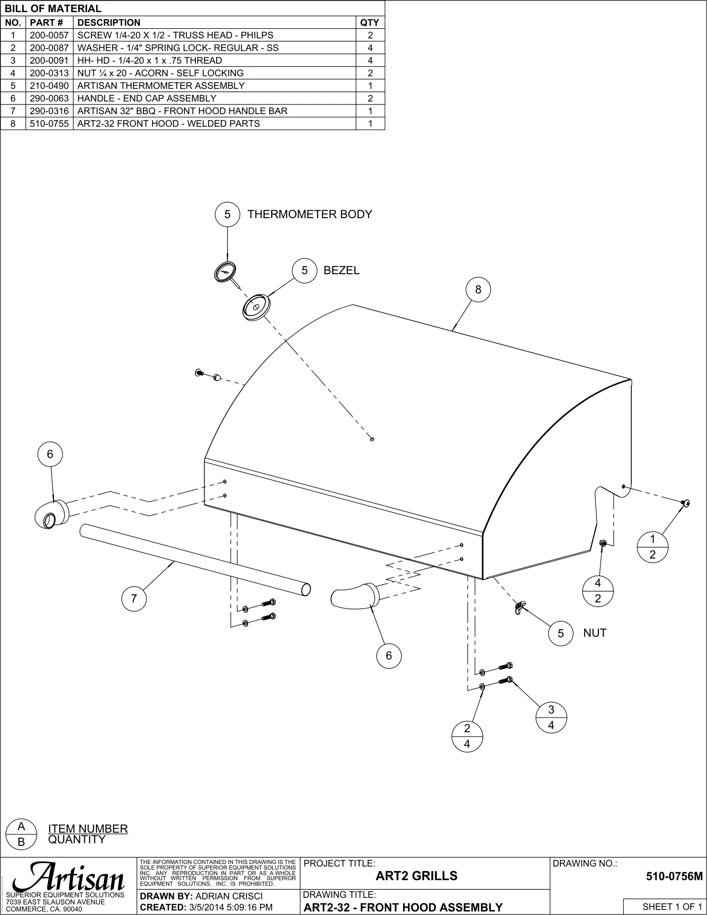 ART2-32 Grill Front Hood Assembly parts diagram