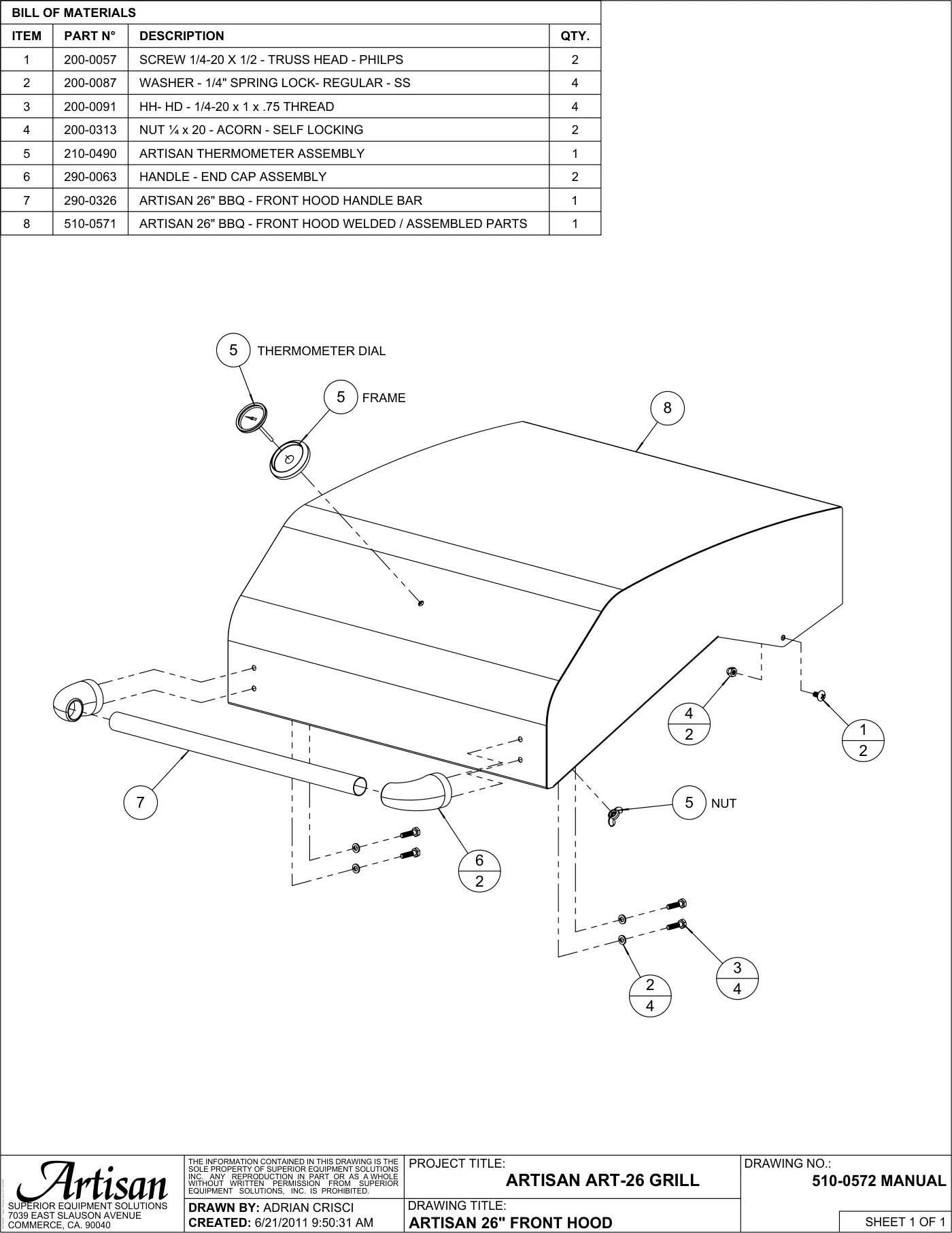 ART-26 Grill Front Hood parts diagram