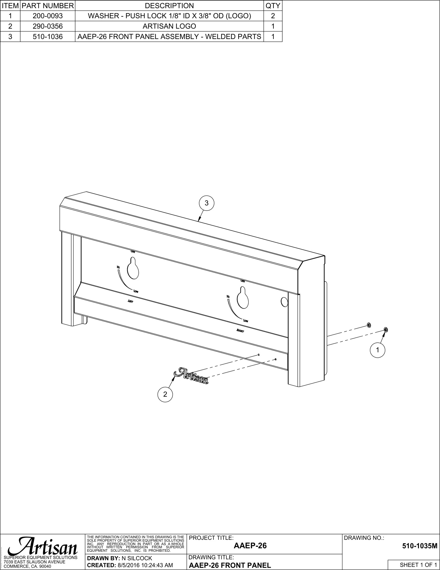 AAEP-26 Grill Front Panel parts diagram