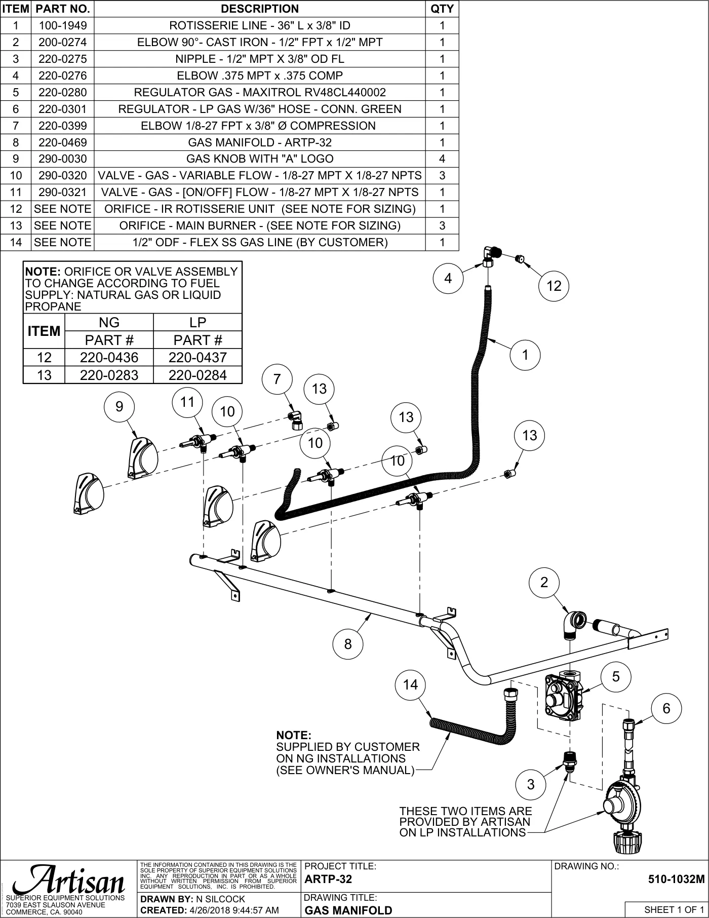 ARTP-32 Grill Gas Manifold parts diagram