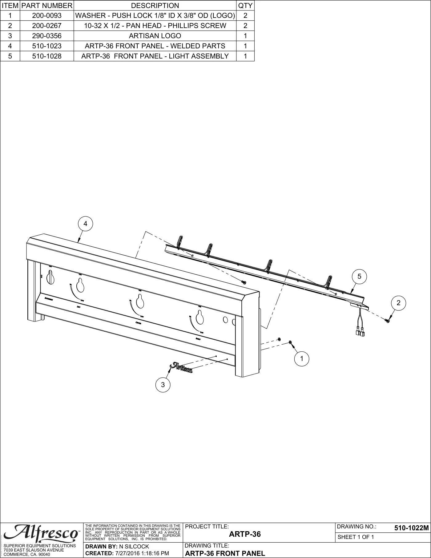 ARTP-36 Grill Front Panel parts diagram