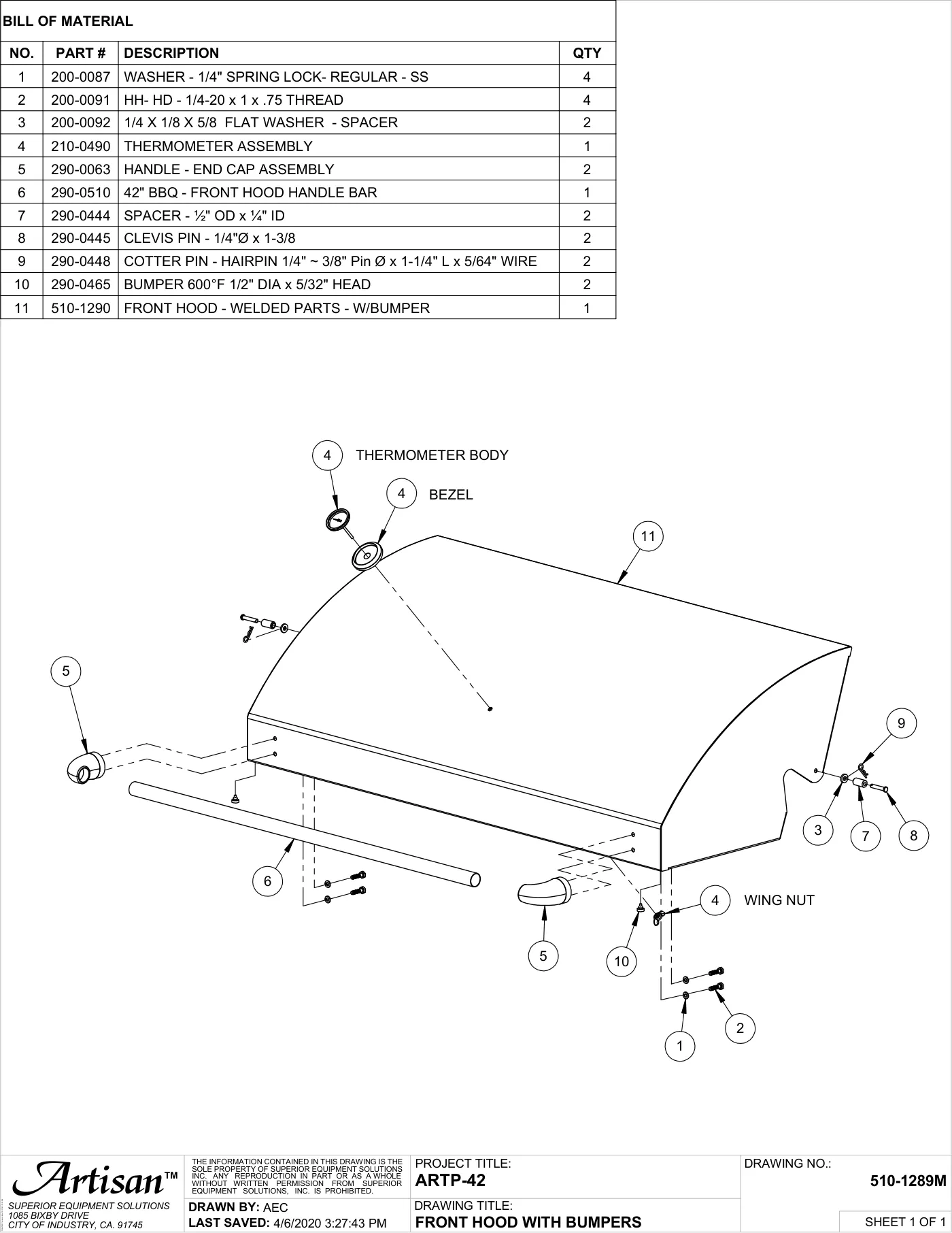 ARTP-42 Grill Front Hood with Bumpers parts diagram