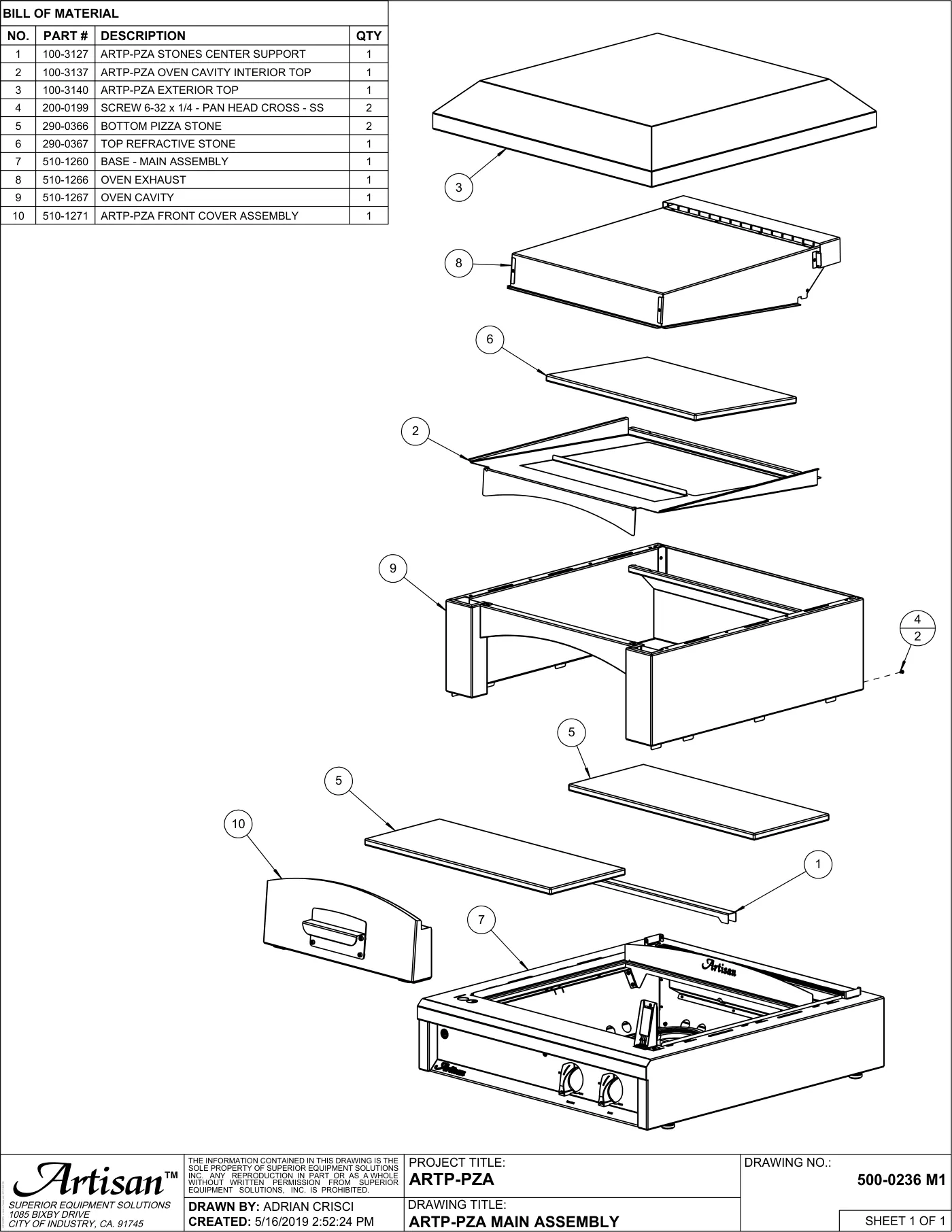 ARTP-PZA Pizza Oven Complete Unit (Main Assembly) parts diagram