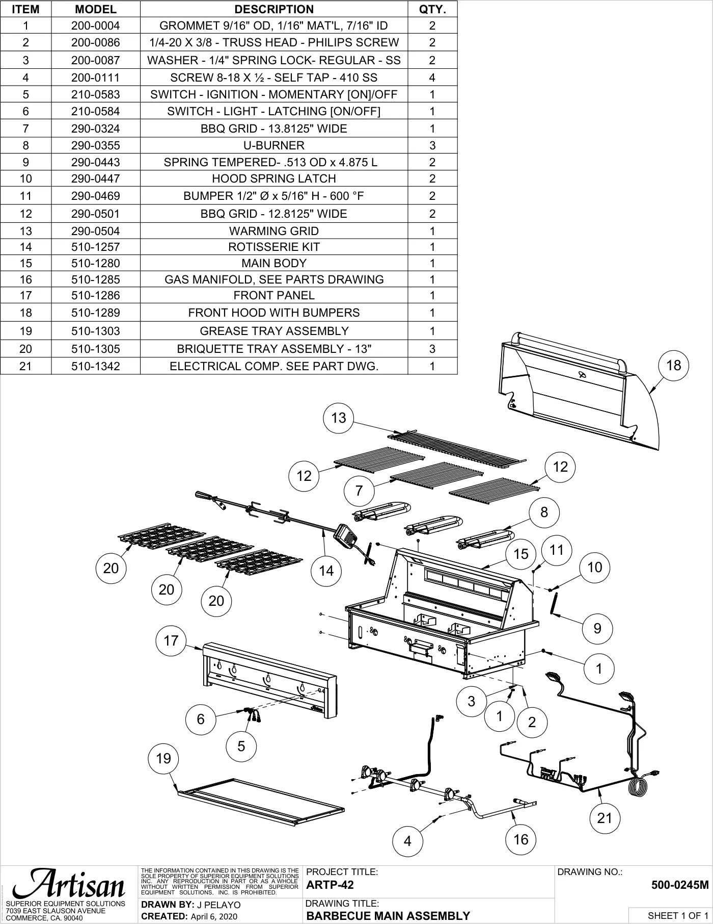 ARTP-42 Grill Complete Unit (Main Assembly) parts diagram
