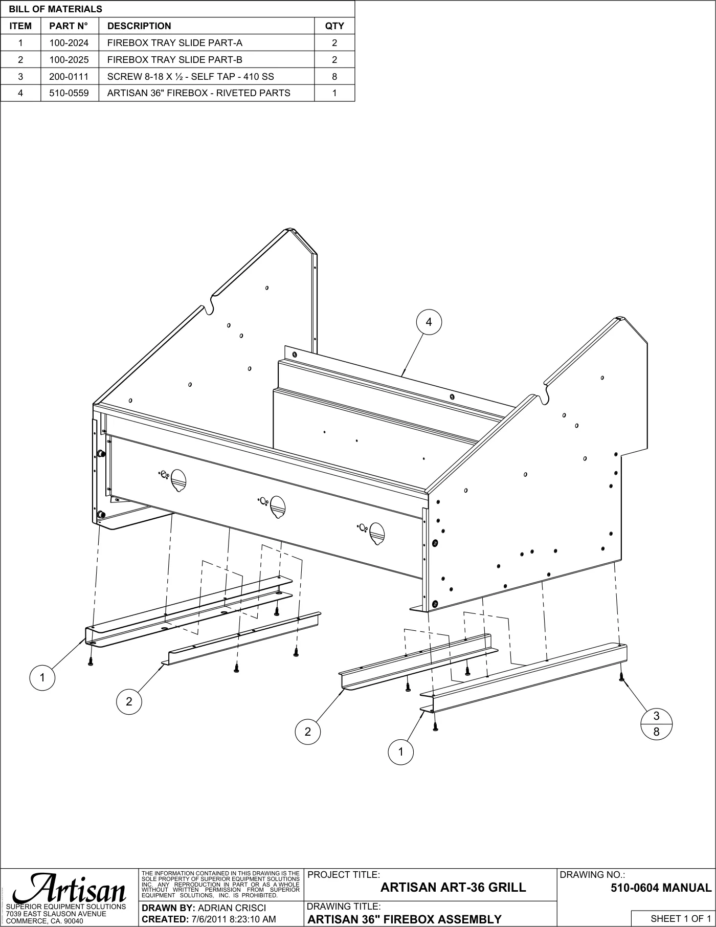 ART-36 Grill Firebox Assembly parts diagram