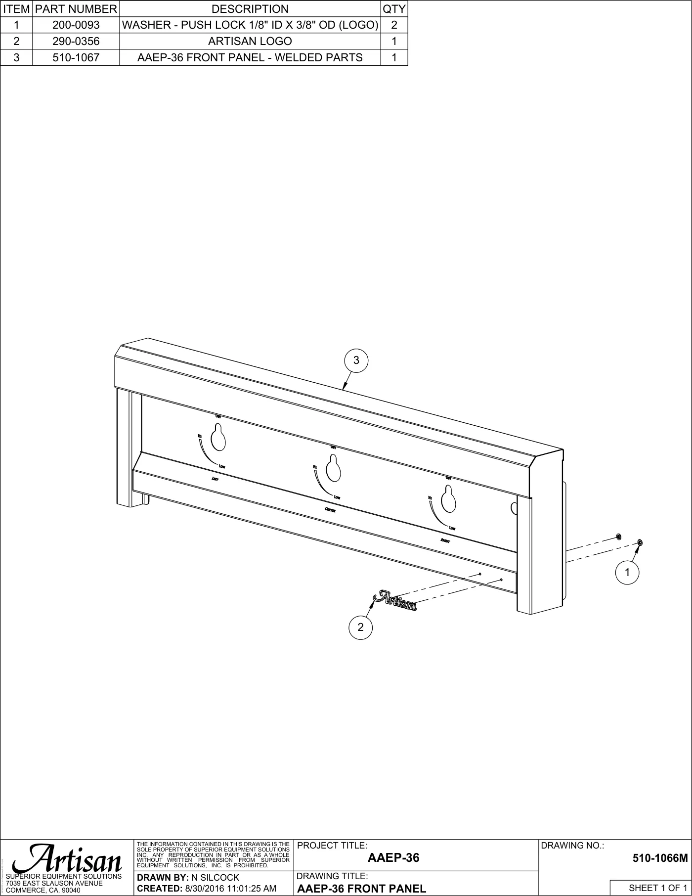 AAEP-36 Grill Front Panel parts diagram