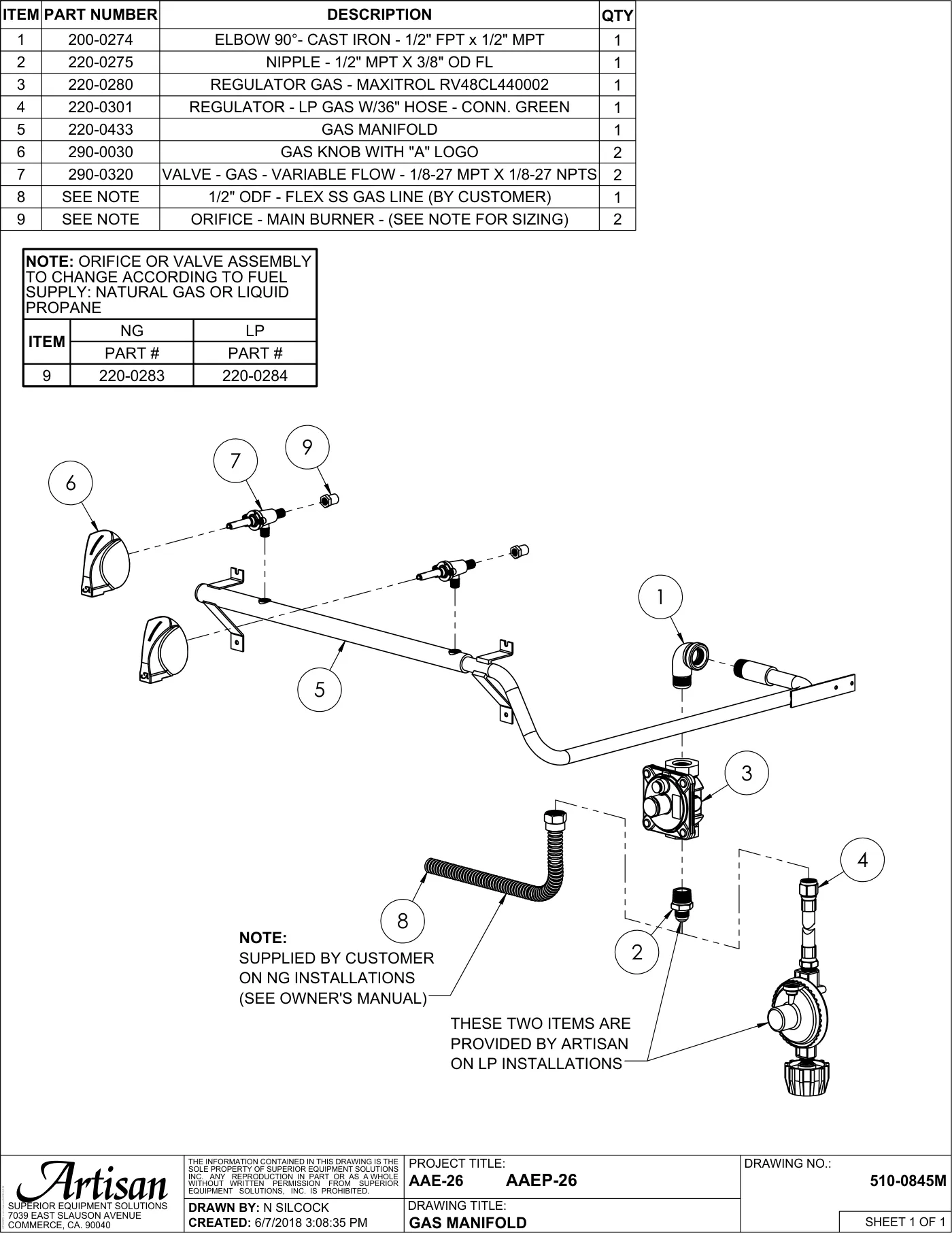 AAEP-26 Grill Gas Manifold parts diagram