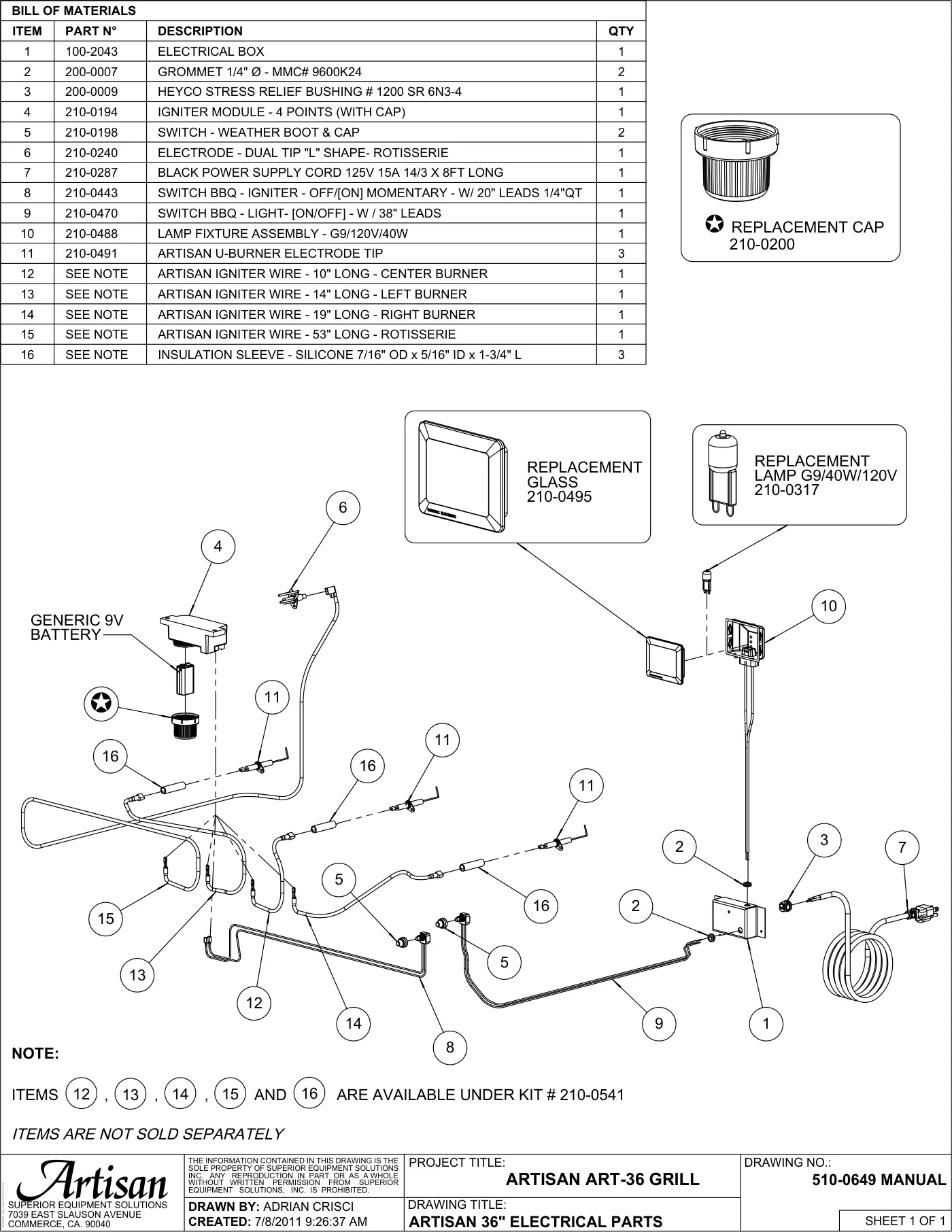 ART-36 Grill Electrical Parts parts diagram