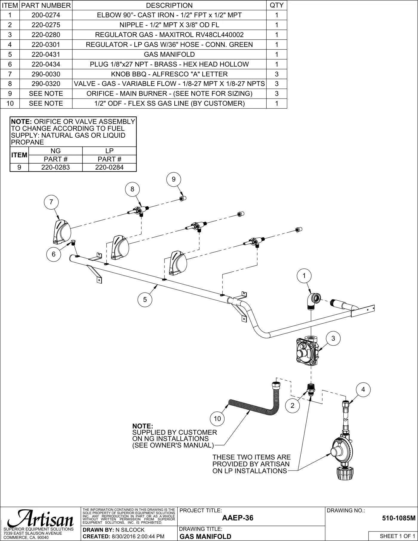 AAEP-36 Grill Gas Manifold parts diagram