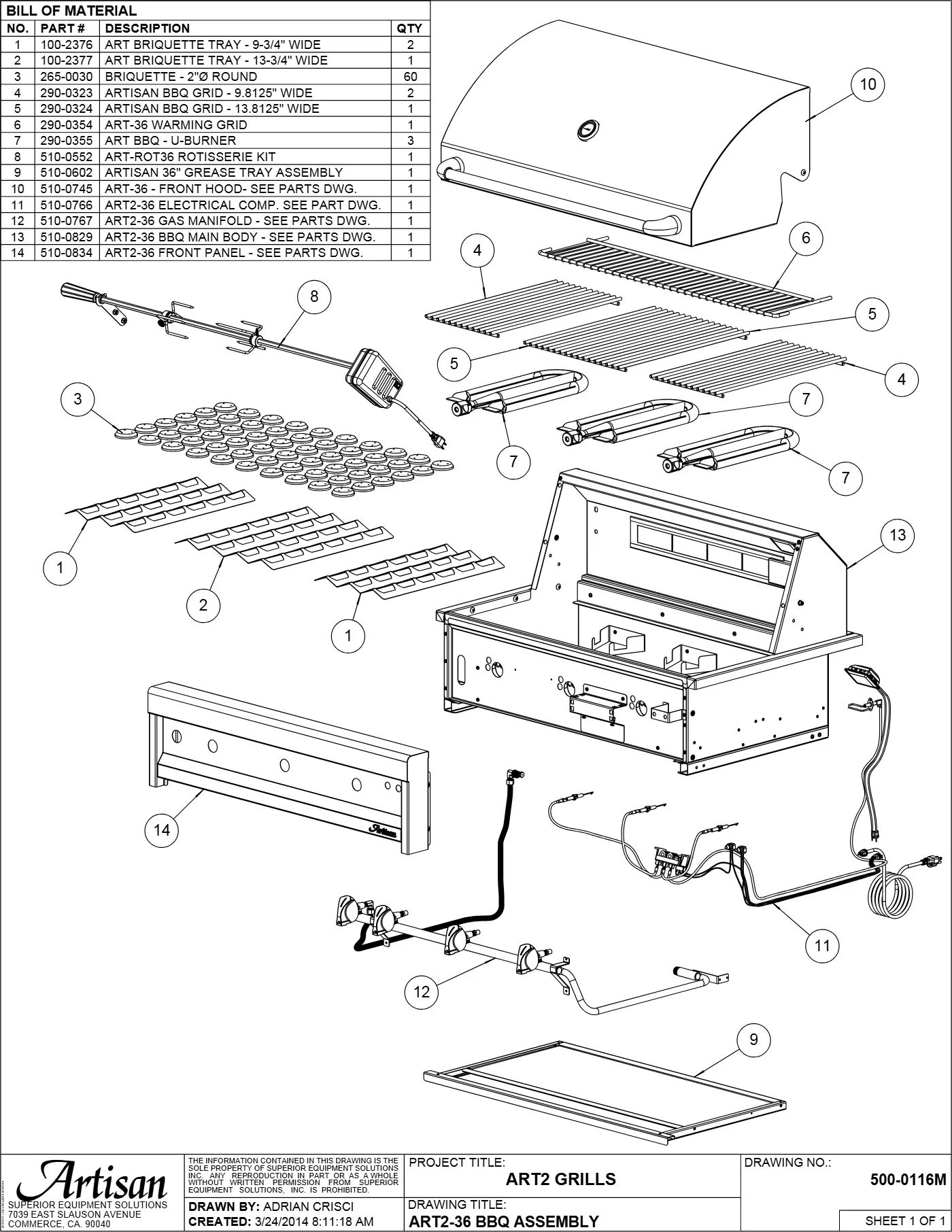 ART2-36 Grill Complete Unit (Main Assembly) parts diagram
