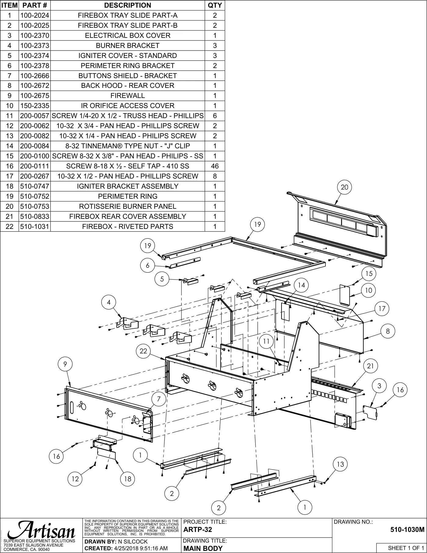 ARTP-32 Grill Main Body parts diagram