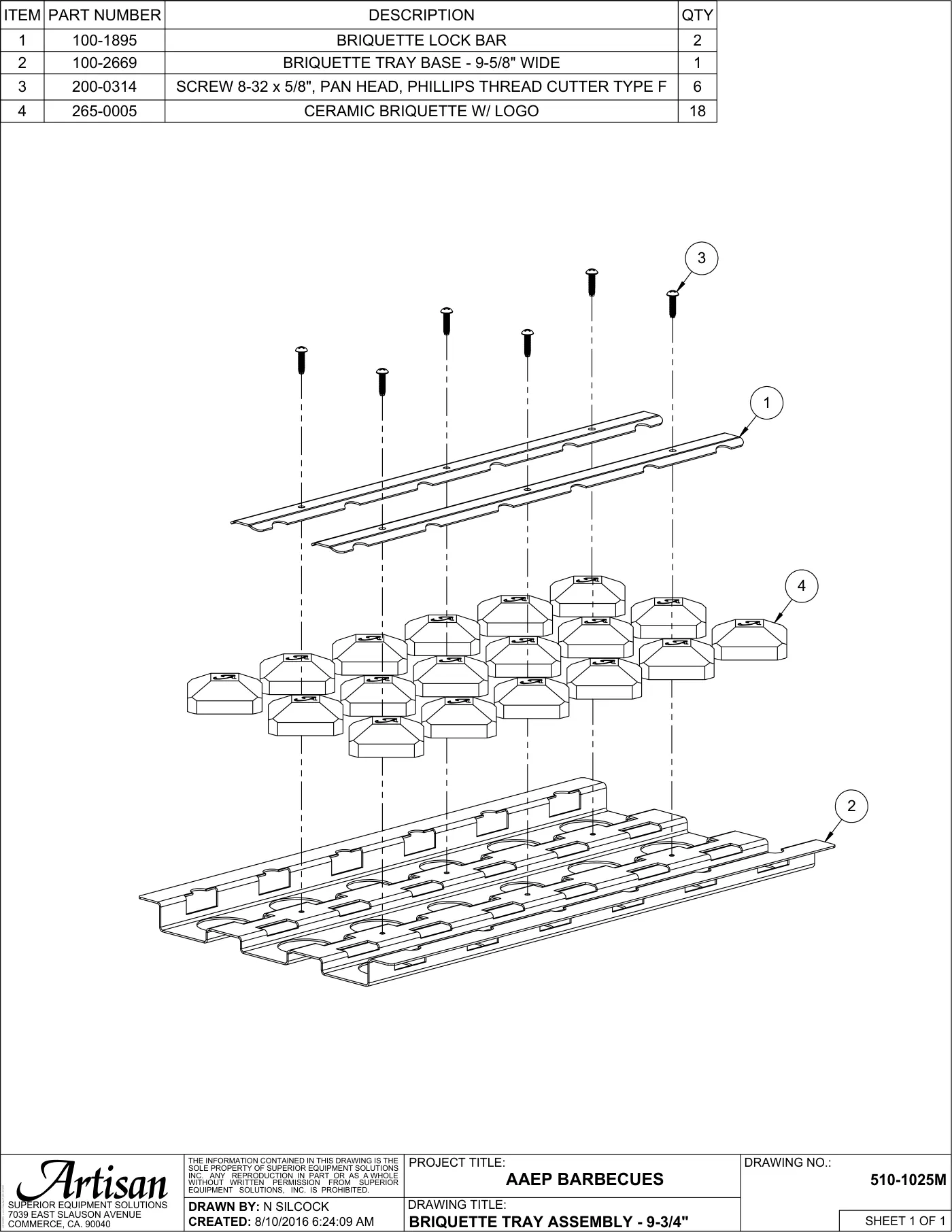 AAEP-36 Grill Briquette Tray Assembly - 9-3/4" parts diagram