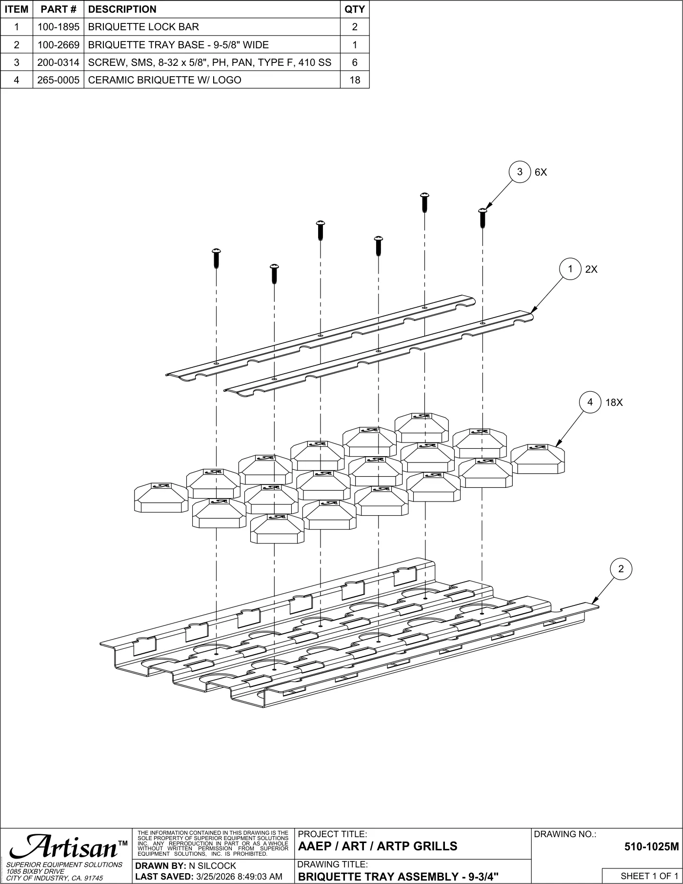 ART-32 and ARTP-32 Grill Briquette Tray Assembly - 9-3/4" parts diagram