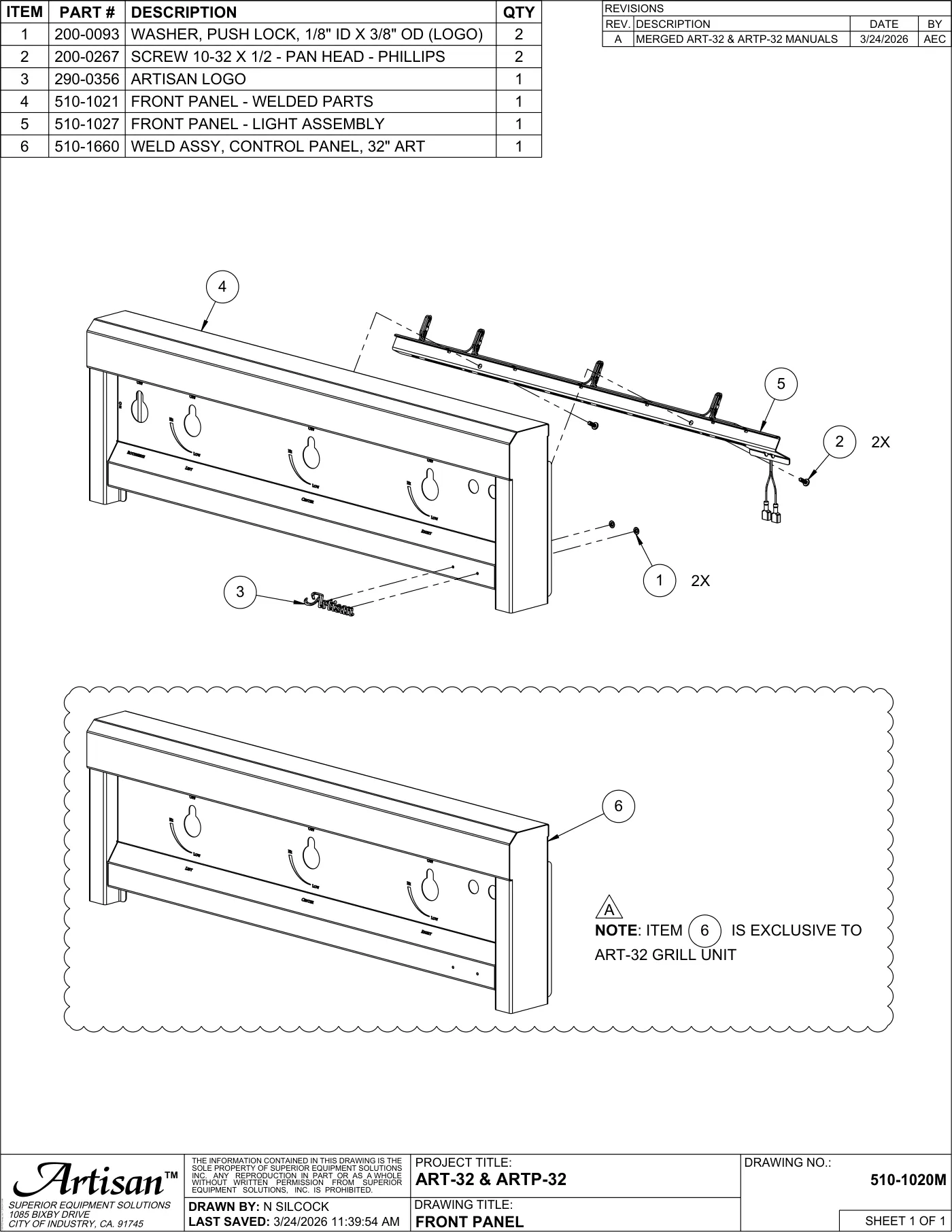 ART-32 and ARTP-32 Grill Front Panel parts diagram