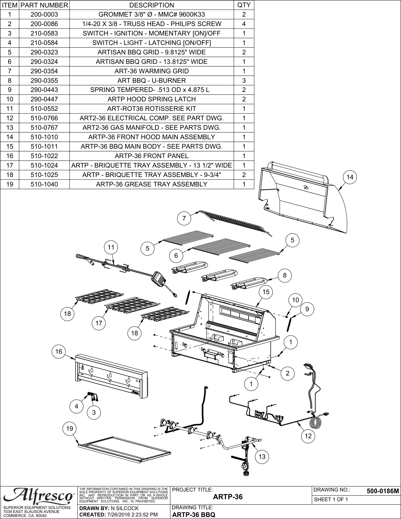 ARTP-36 Grill Complete Unit (Main Assembly) parts diagram