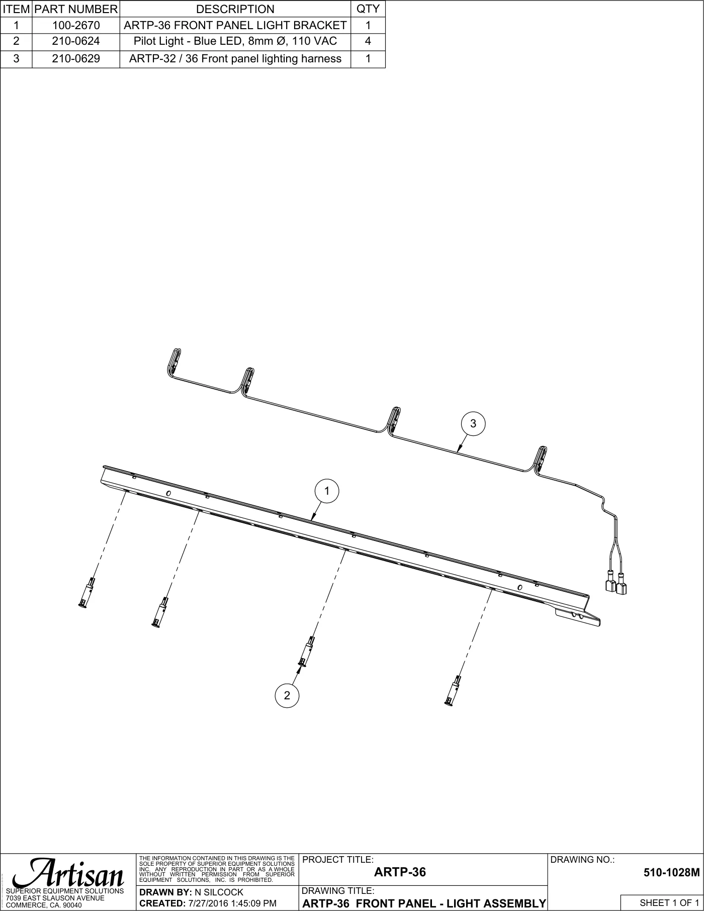 ARTP-36 Grill Front Panel - Light Assembly parts diagram