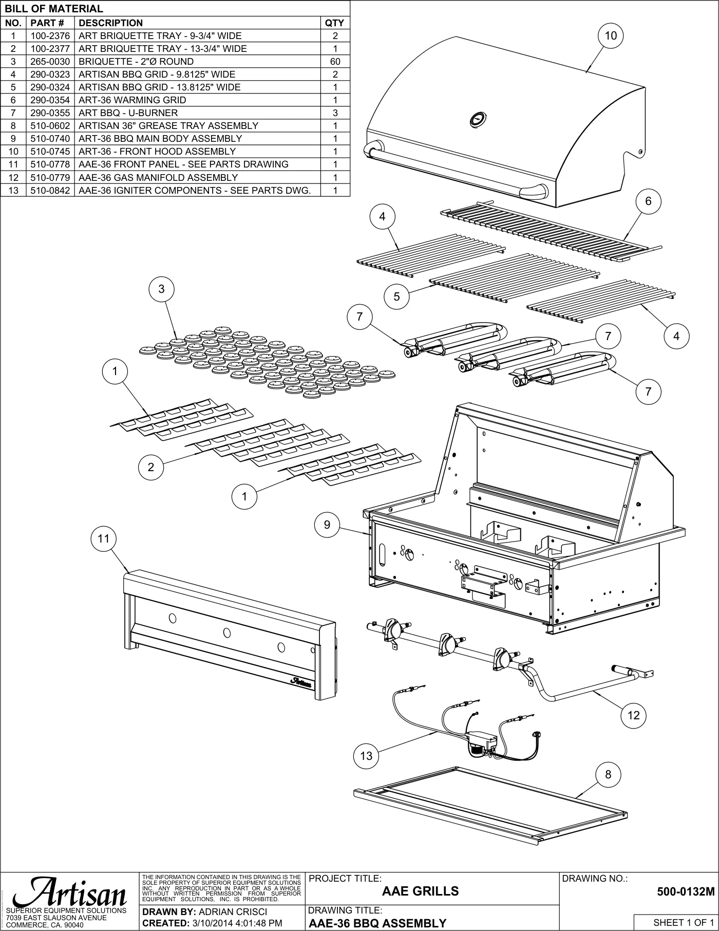 AAE-36 Grill Complete Unit (Main Assembly) parts diagram