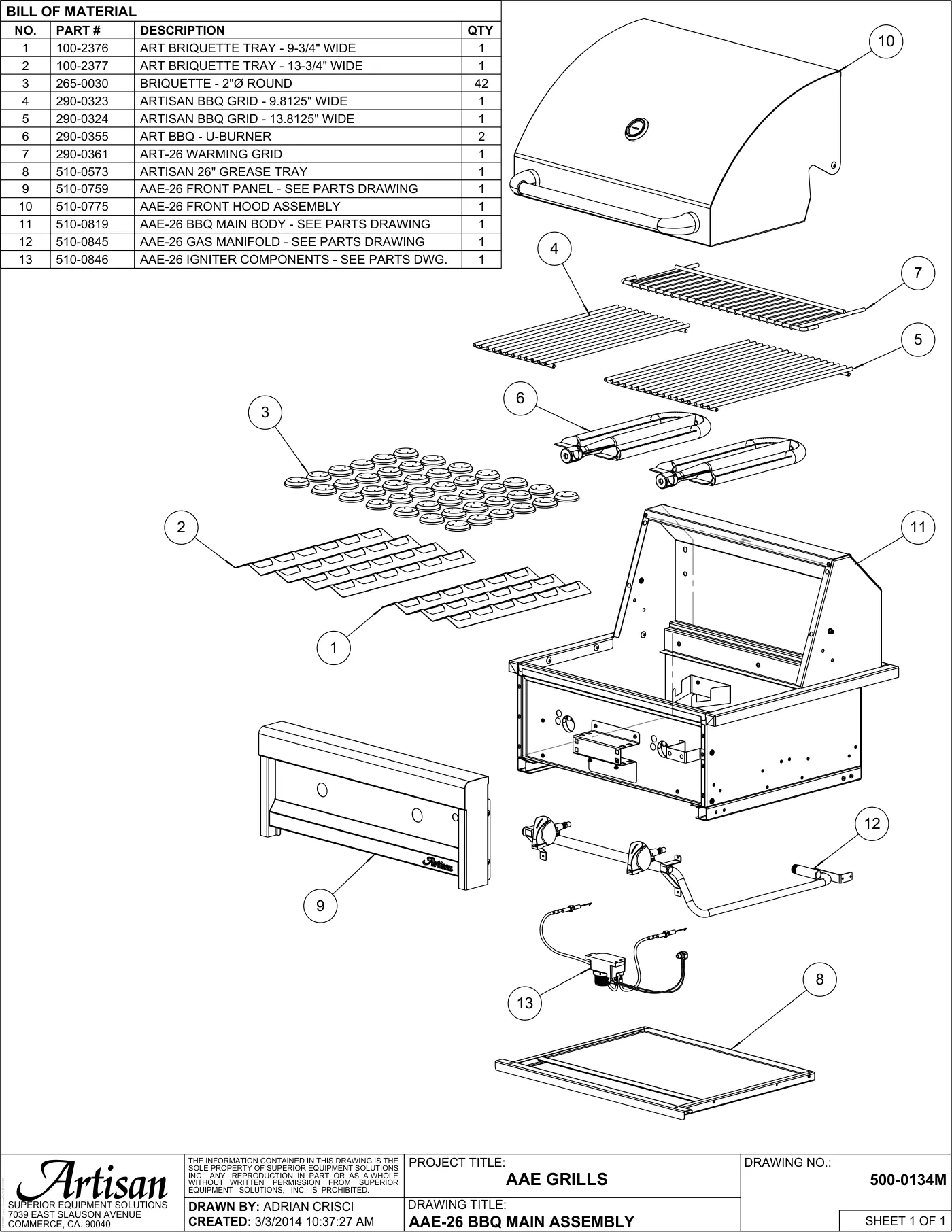 AAE-26 Grill Complete Unit (Main Assembly) parts diagram
