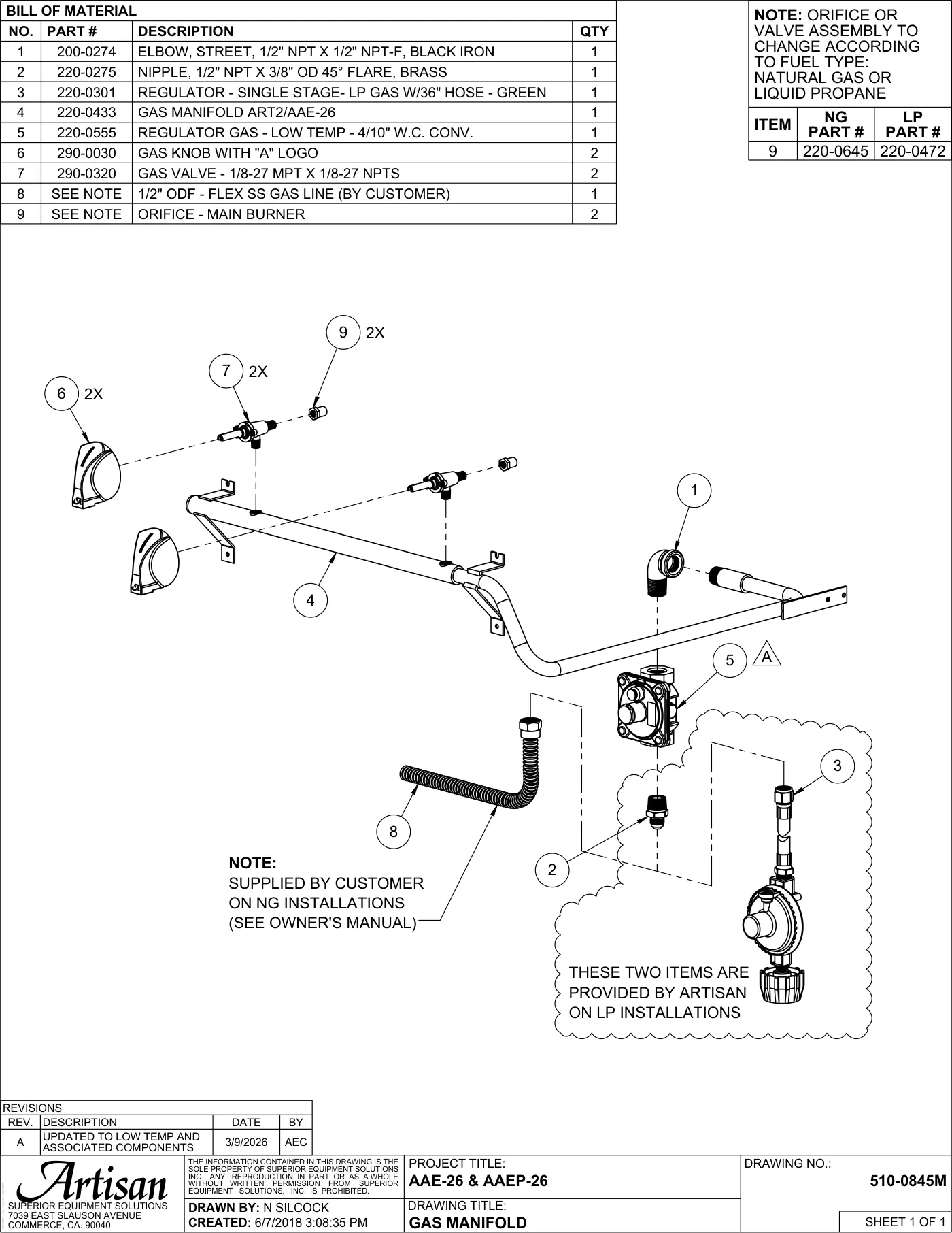 AAEP-26 Grill Gas Manifold parts diagram