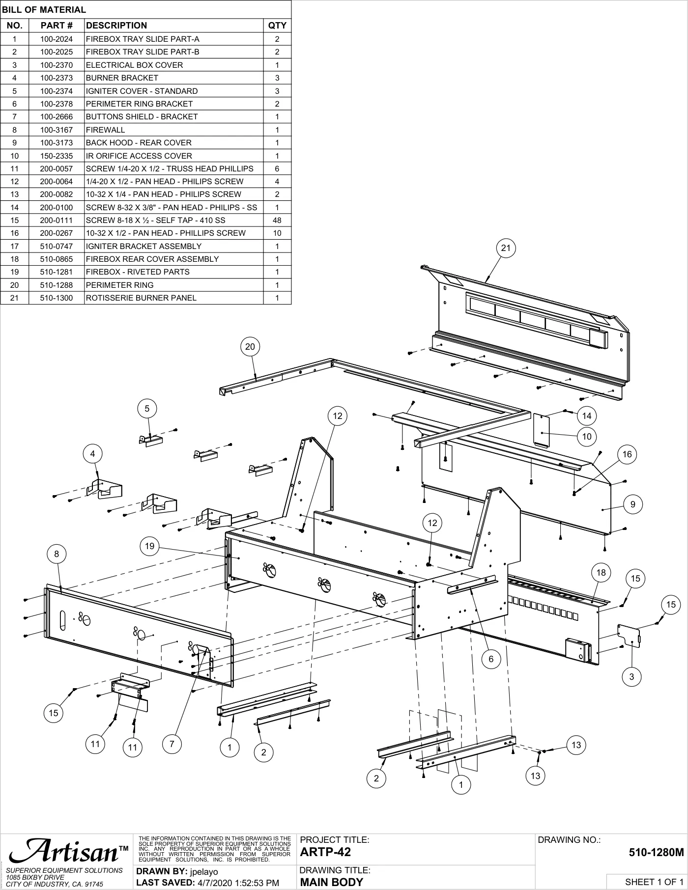 ARTP-42 Grill Main Body parts diagram