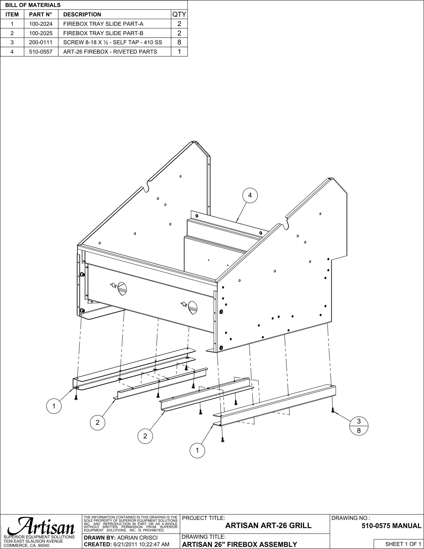 ART-26 Grill Firebox Assembly parts diagram