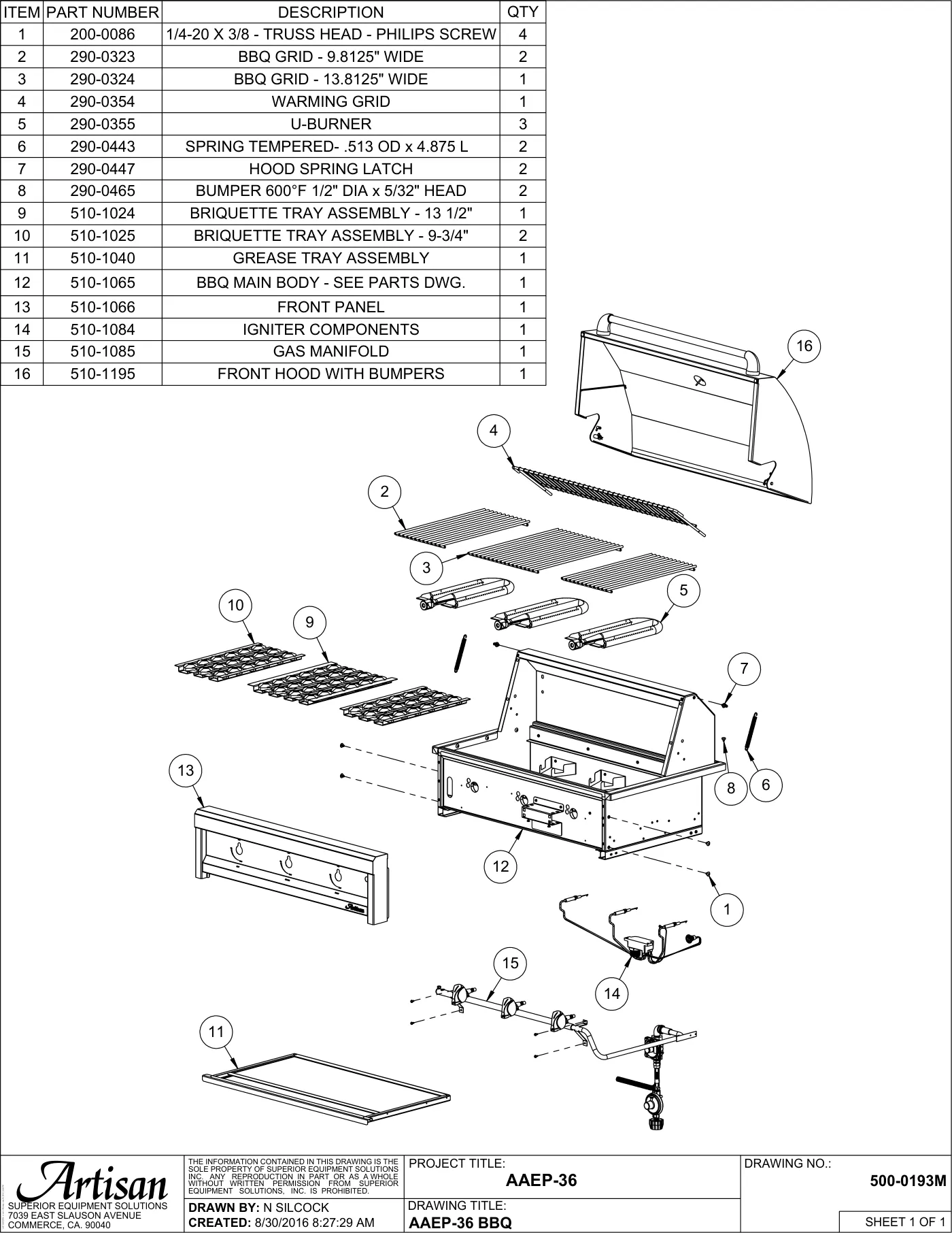 AAEP-36 Grill Complete Unit (Main Assembly) parts diagram