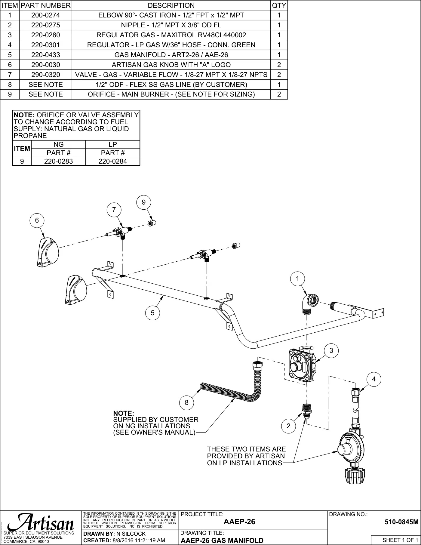 AAEP-26 Grill Gas Manifold parts diagram