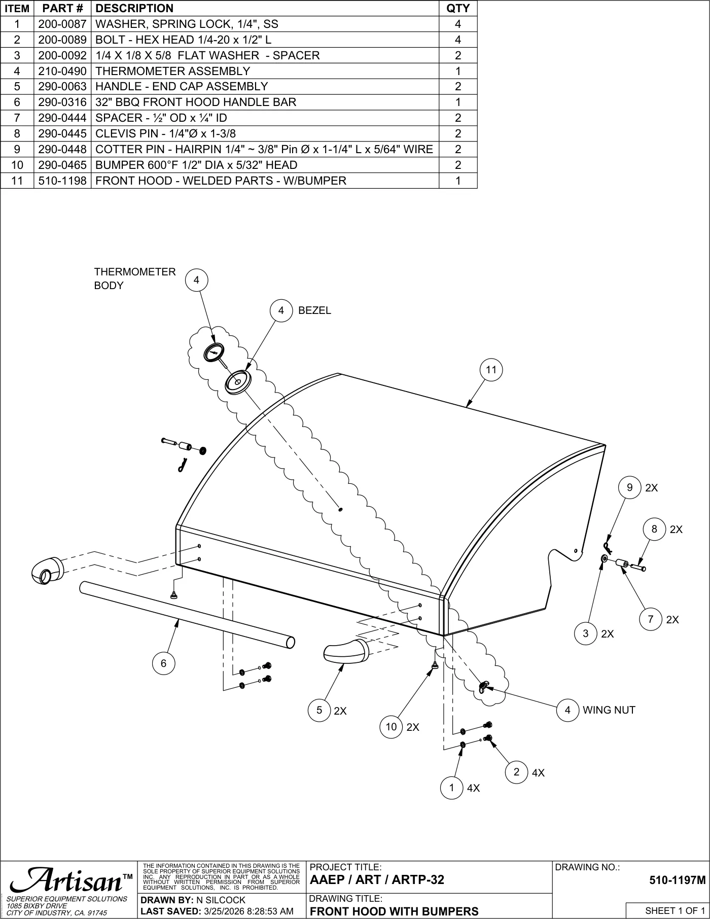 ART-32 and ARTP-32 Grill Front Hood with Bumpers parts diagram