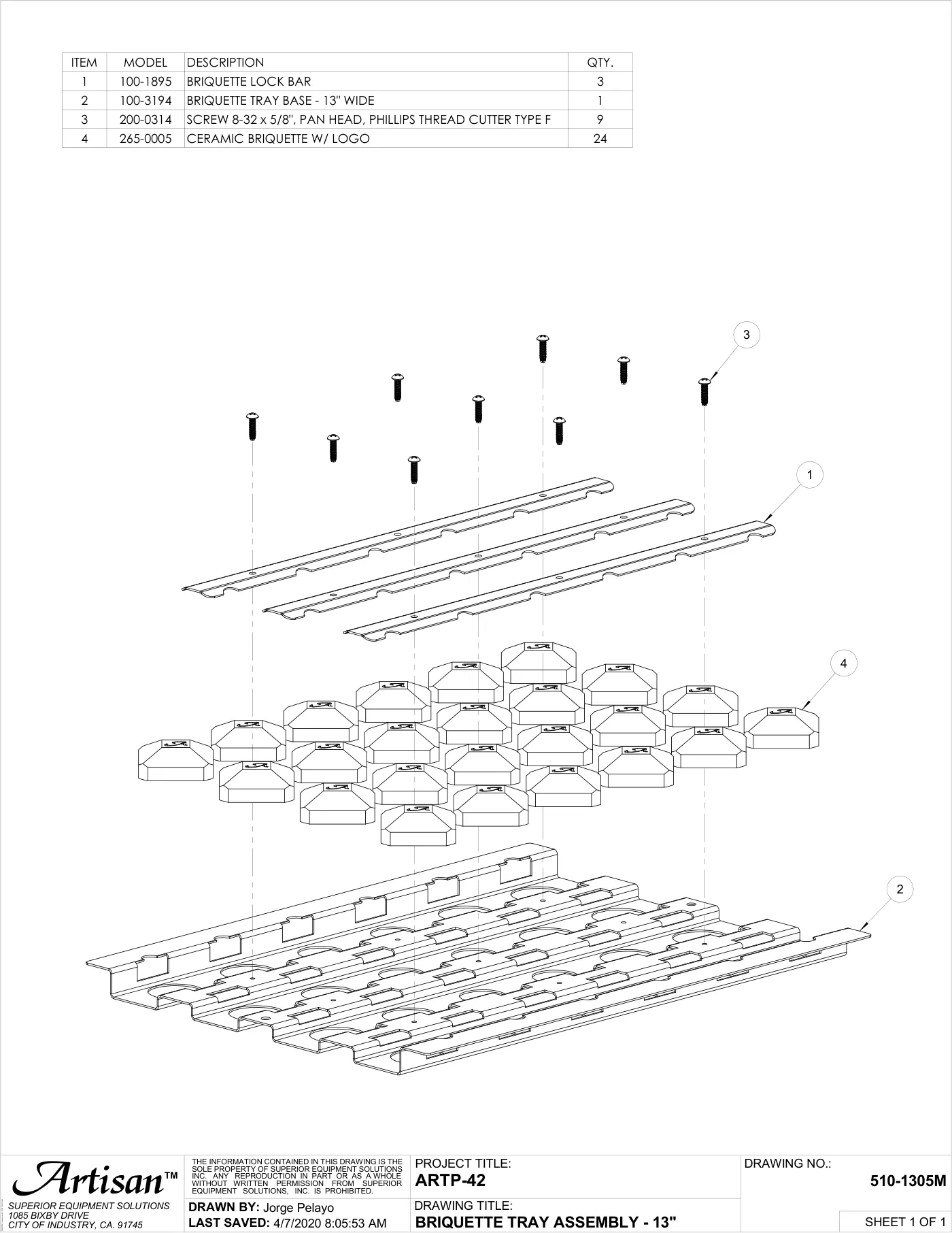 ARTP-42 Grill Briquette Tray Assembly - 13" parts diagram