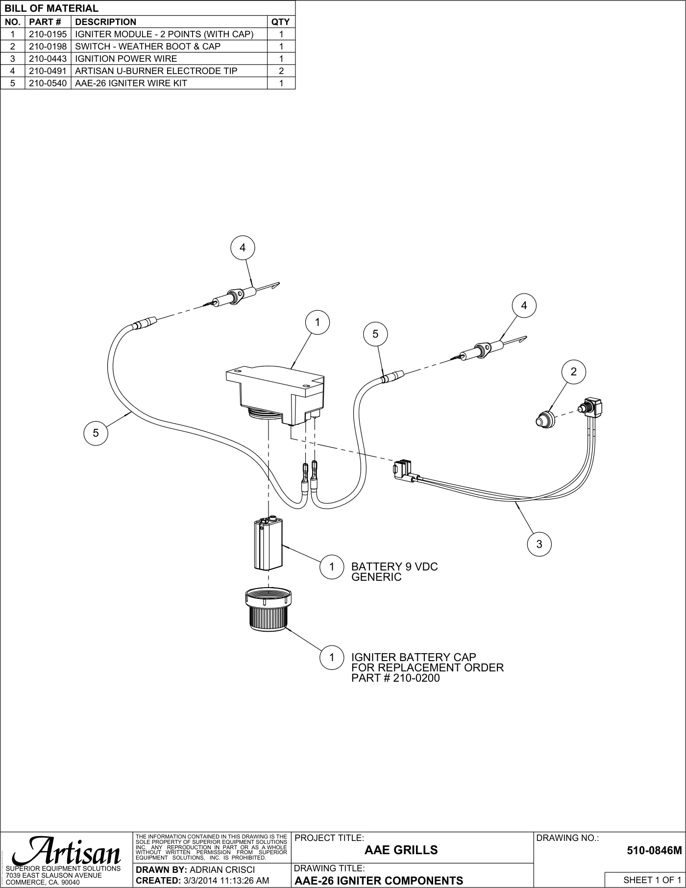 AAE-26 Grill Igniter Components parts diagram