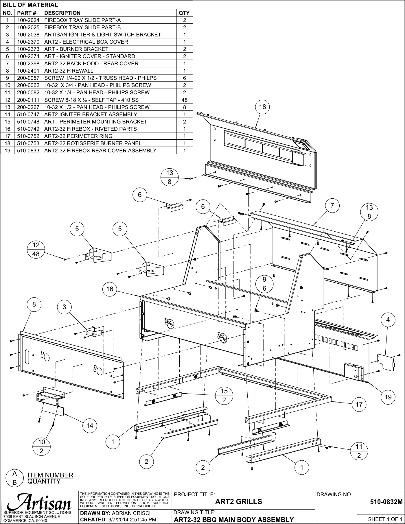ART2-32 Grill BBQ Main Body Assembly parts diagram