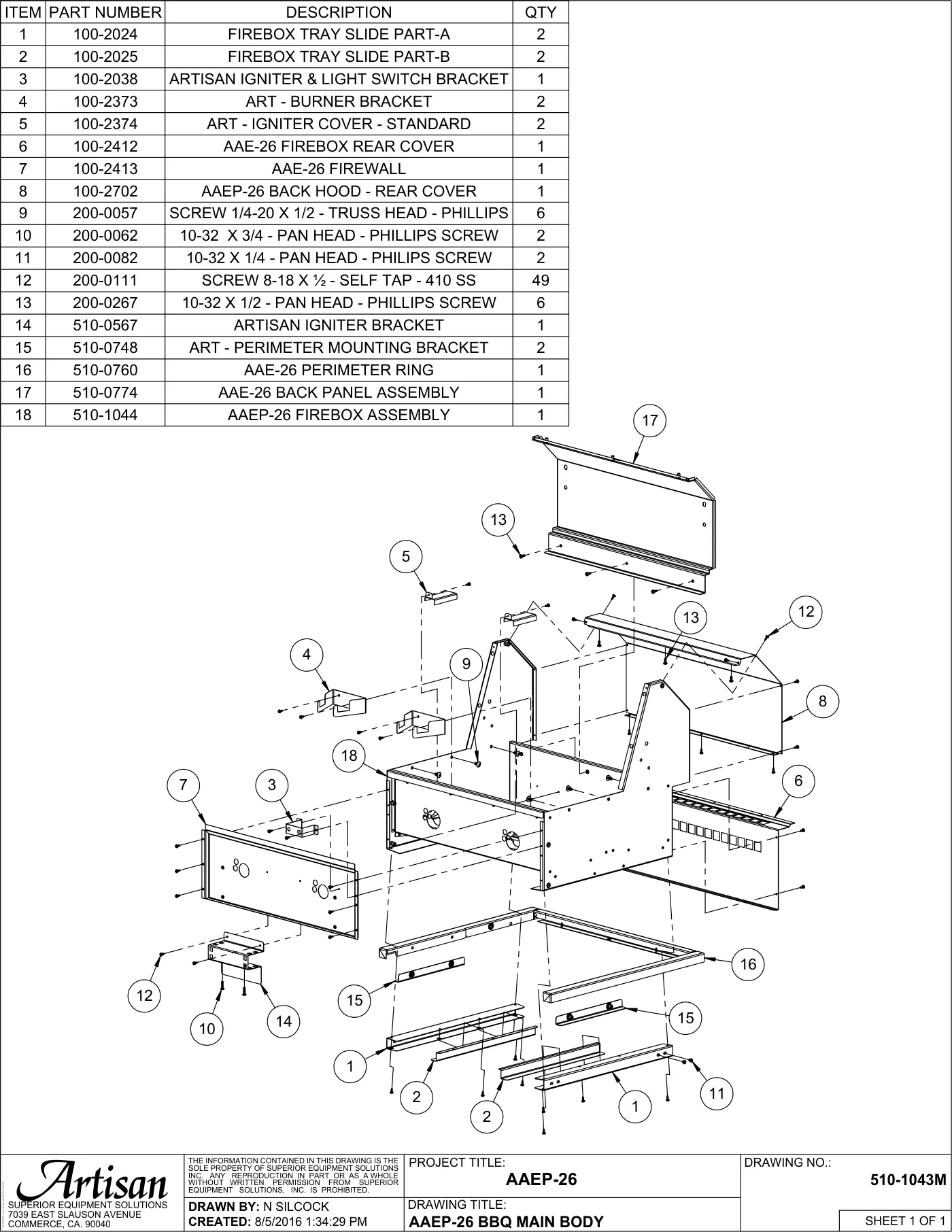 AAEP-26 Grill BBQ Main Body parts diagram