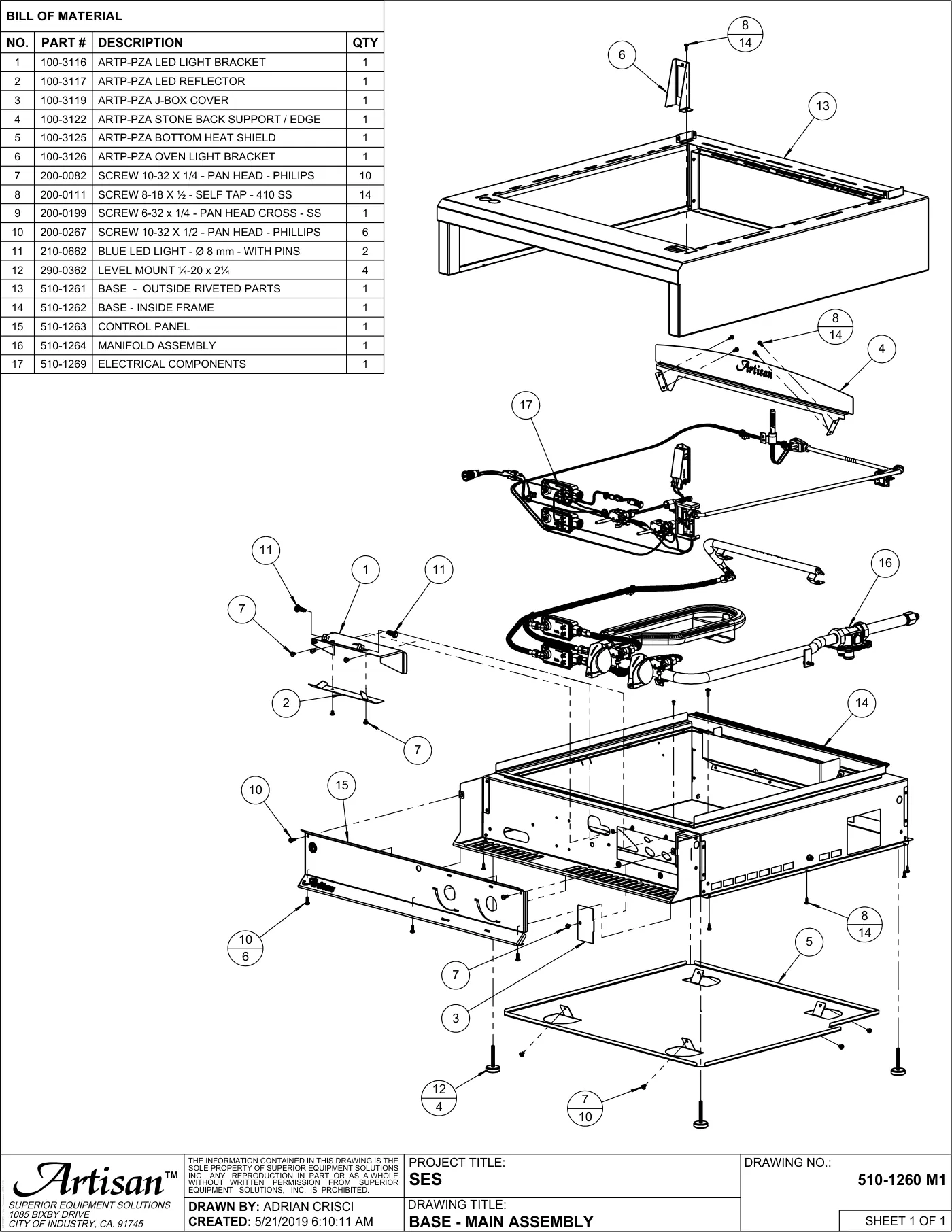 ARTP-PZA Pizza Oven Base - Main Assembly parts diagram