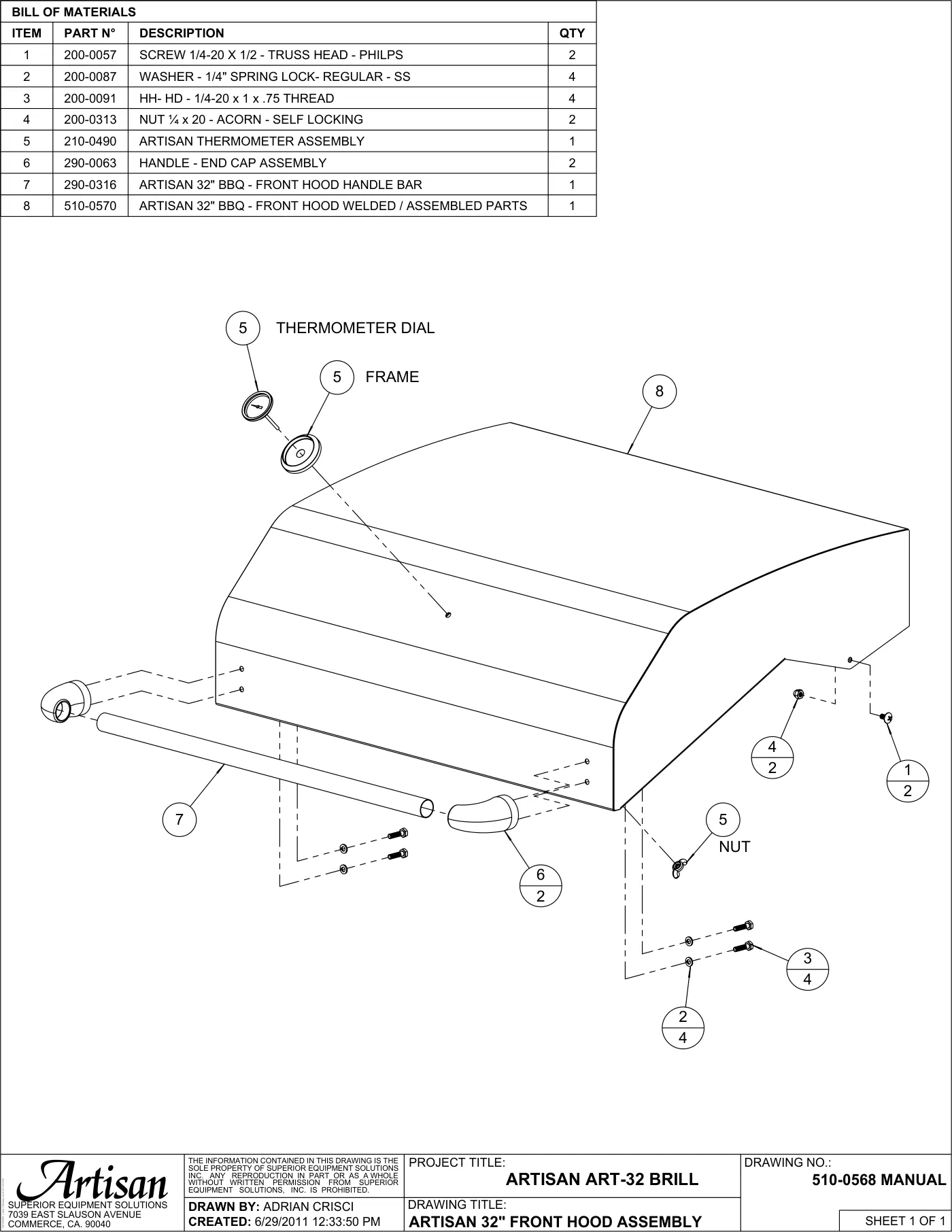 ART-32 Grill Front Hood Assembly parts diagram