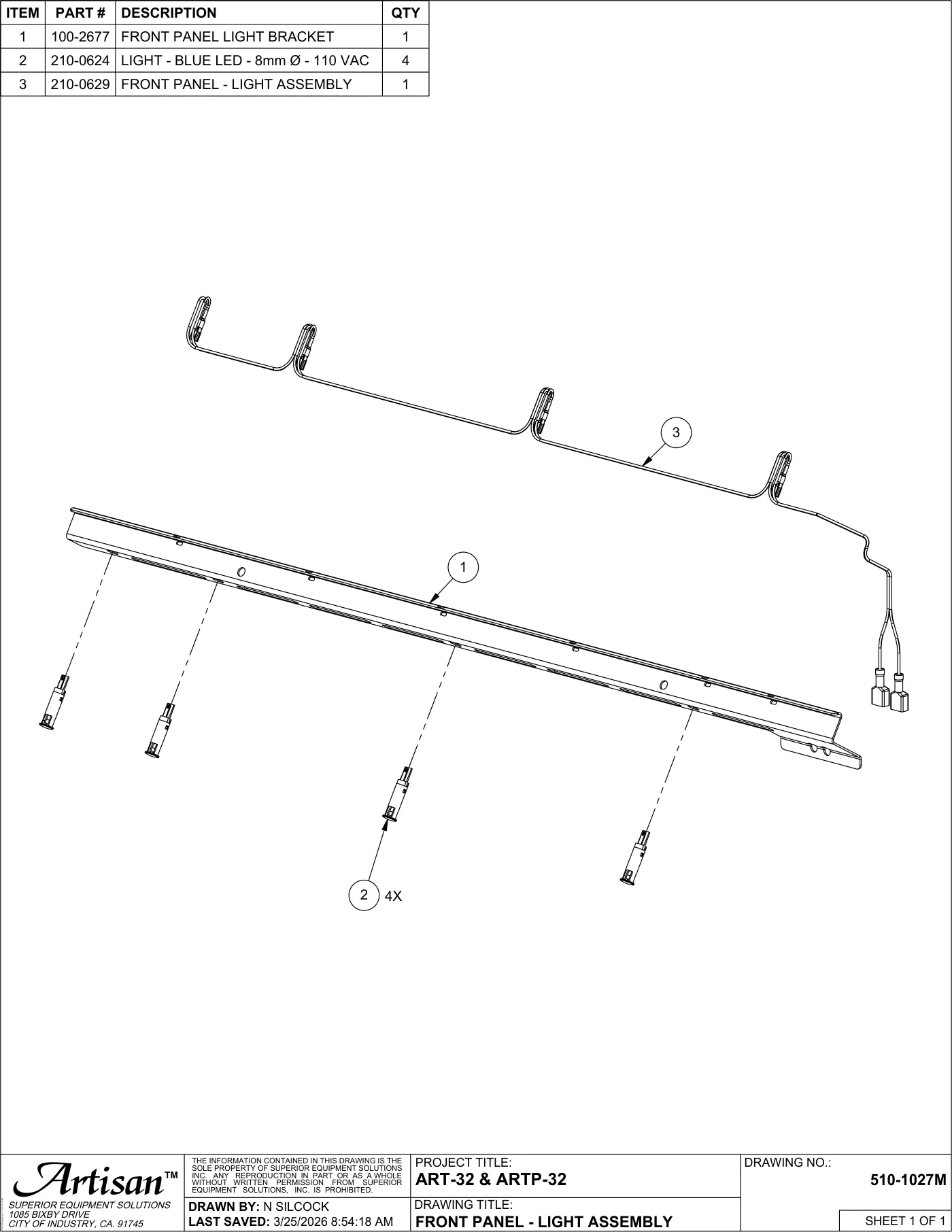 ART-32 and ARTP-32 Grill Front Panel - Light Assembly parts diagram