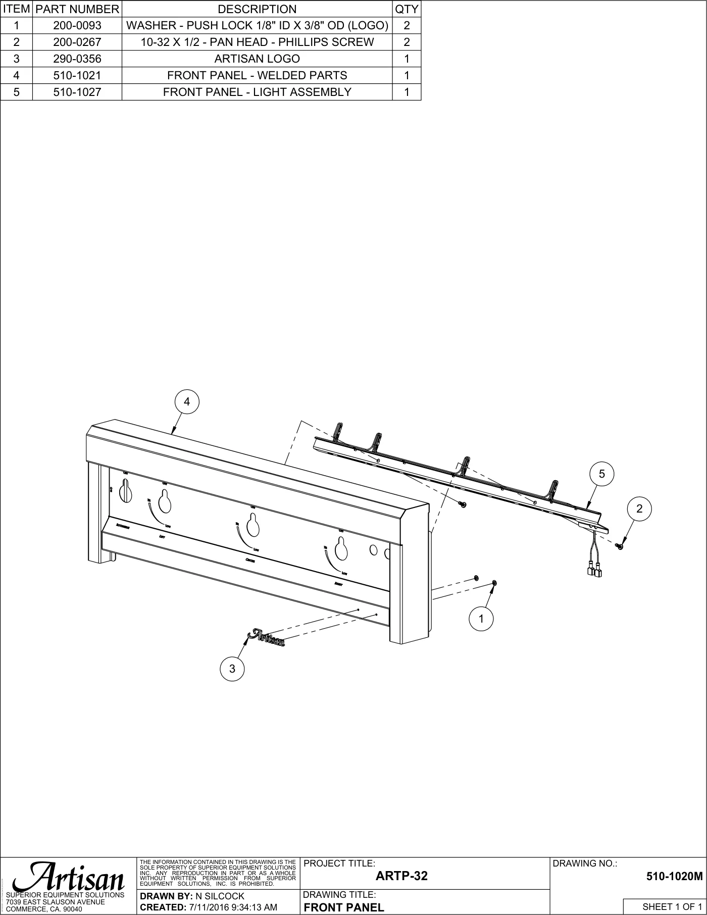ARTP-32 Grill Front Panel parts diagram