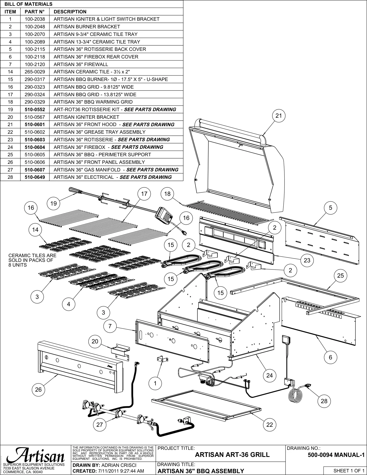 ART-36 Grill Complete Unit (Main Assembly) parts diagram