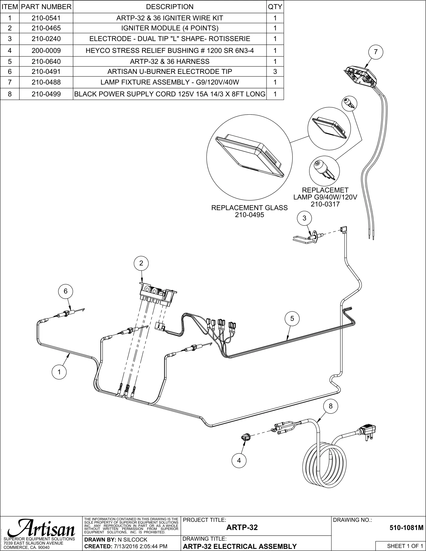 ARTP-32 Grill Electrical Assembly parts diagram
