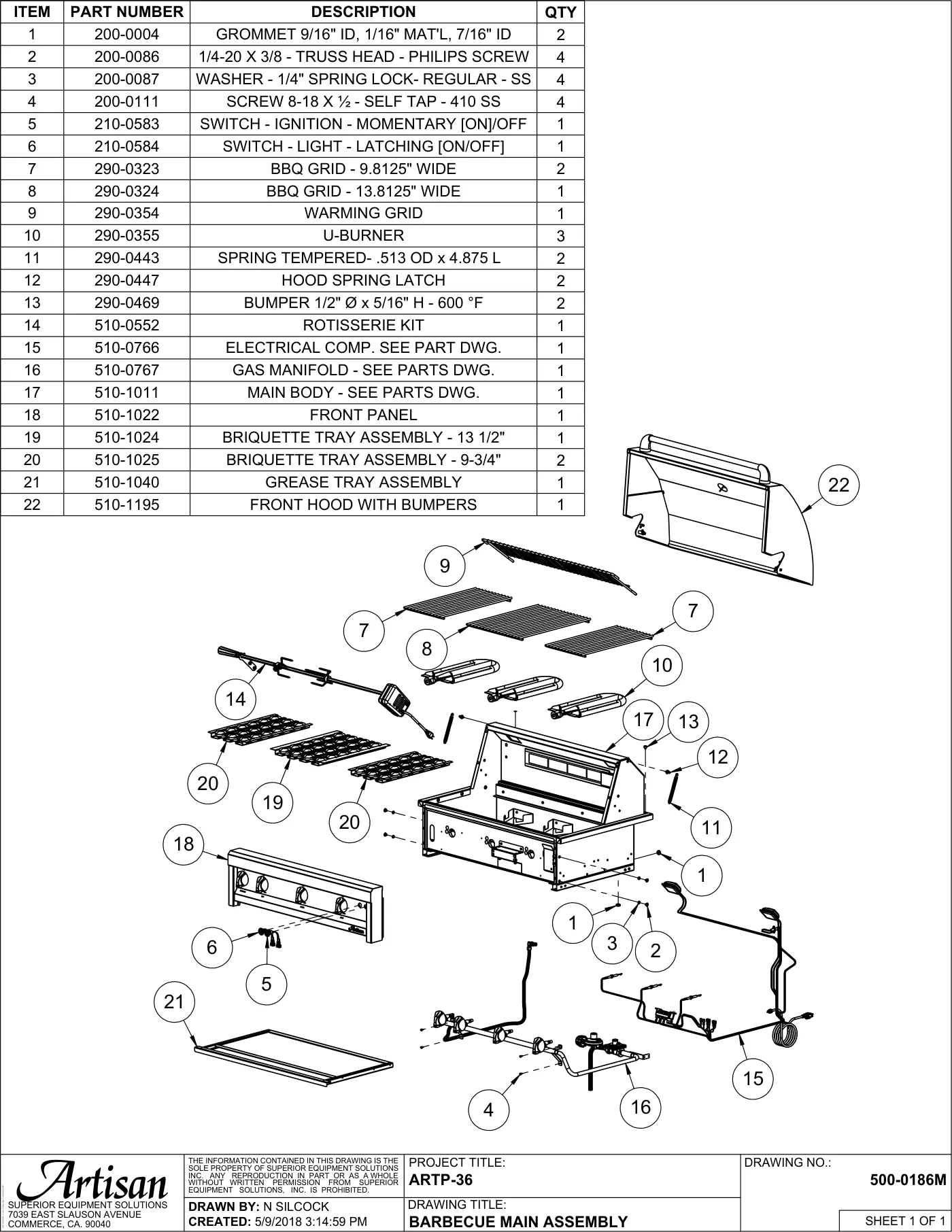 ARTP-36 Grill Complete Unit (Main Assembly) parts diagram