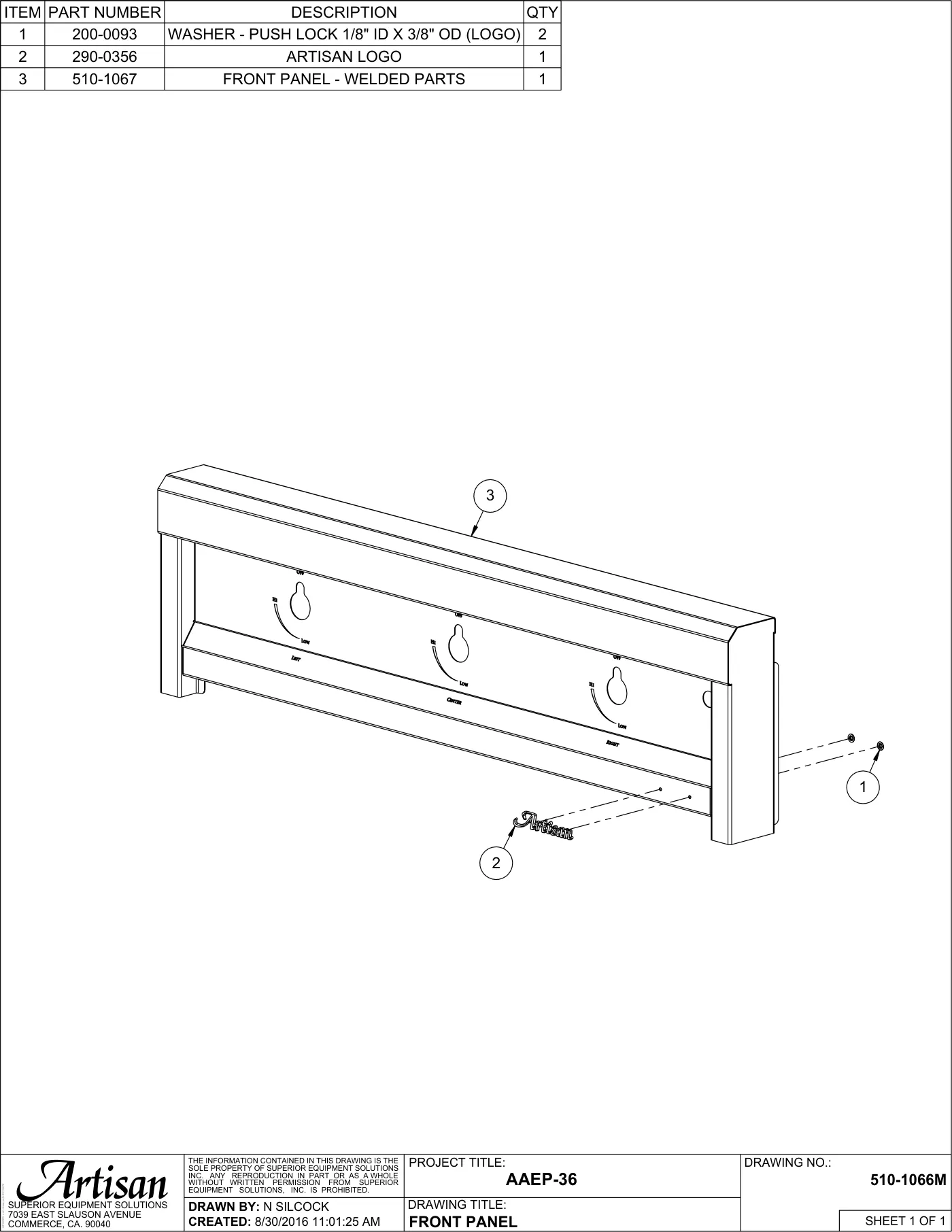 AAEP-36 Grill Front Panel parts diagram