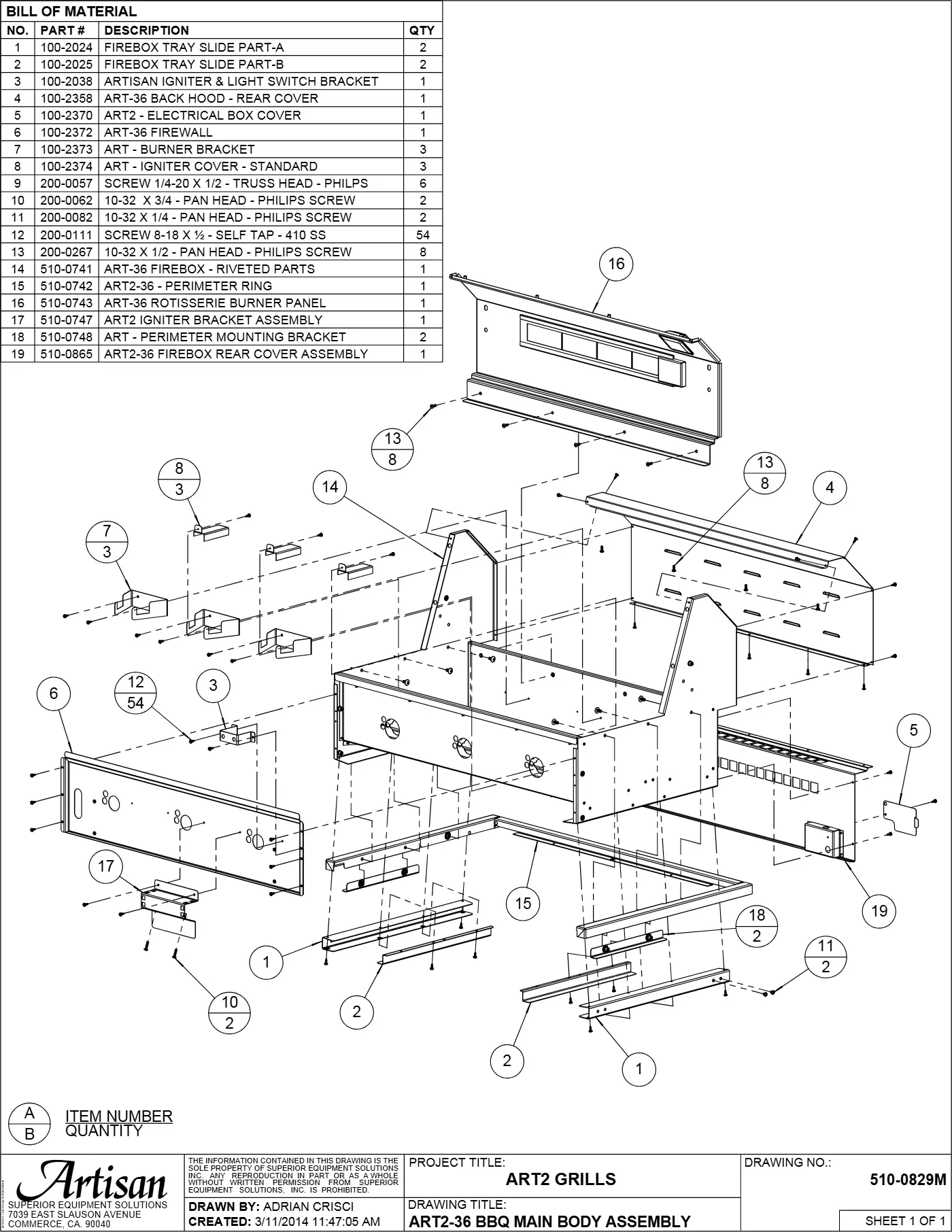 ART2-36 Grill BBQ Main Body Assembly parts diagram