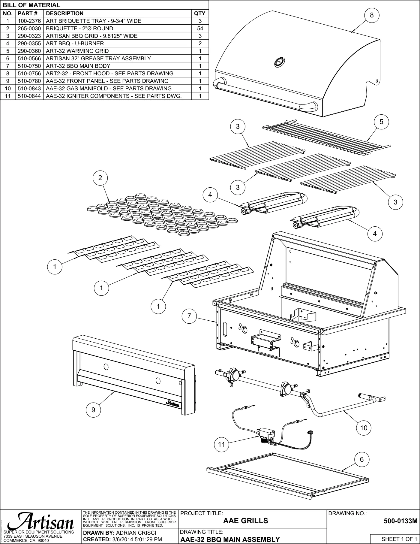 AAE-32 Grill Complete Unit (Main Assembly) parts diagram