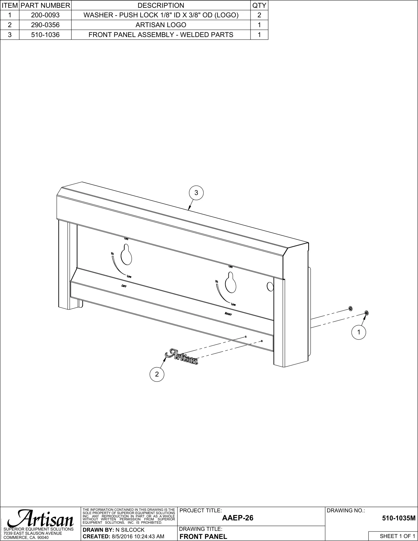 AAEP-26 Grill Front Panel parts diagram