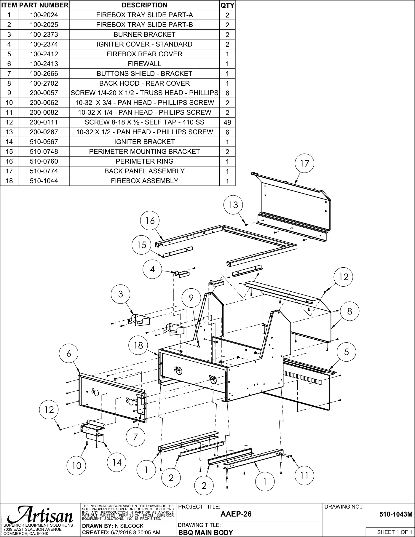 AAEP-26 Grill BBQ Main Body parts diagram