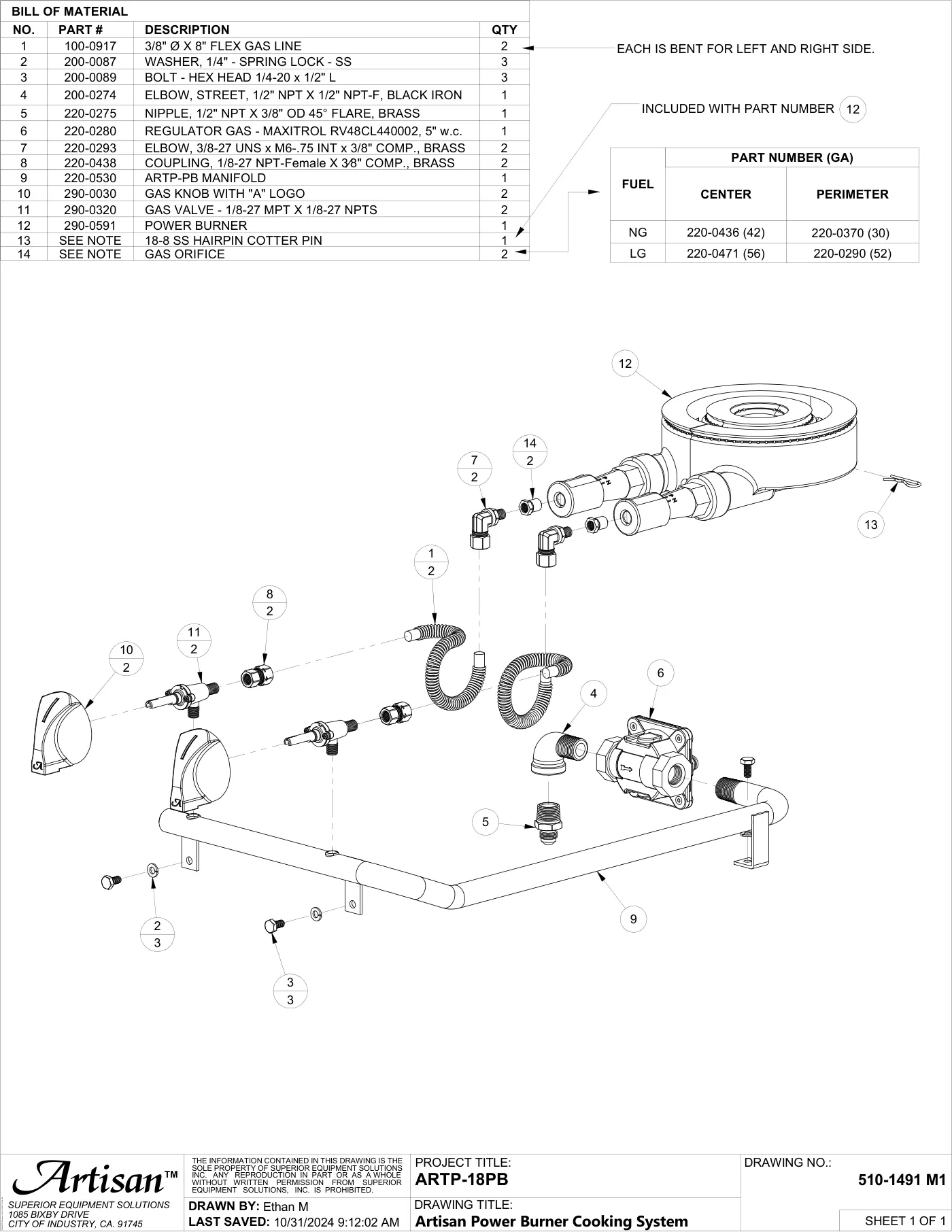 ARTP-18PB Power Burner Power Burner Cooking System parts diagram