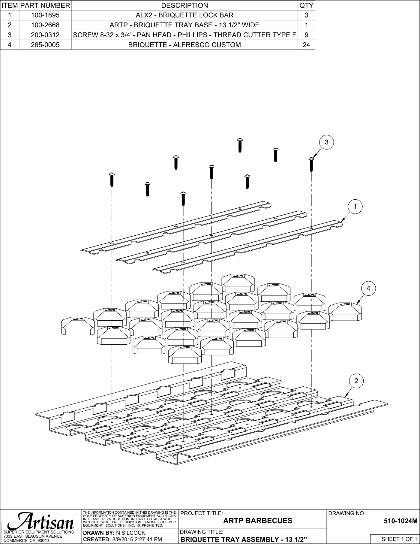 AAEP-26 Grill Briquette Tray Assembly - 13 1/2" parts diagram