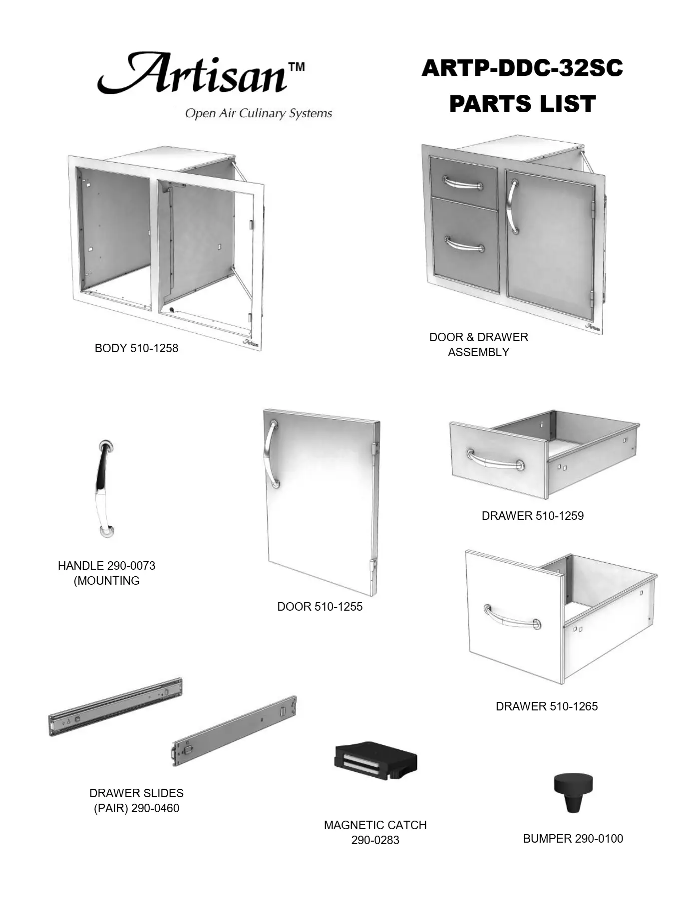 ARTP-DDC-32SC Door and Drawer Combo Parts parts diagram
