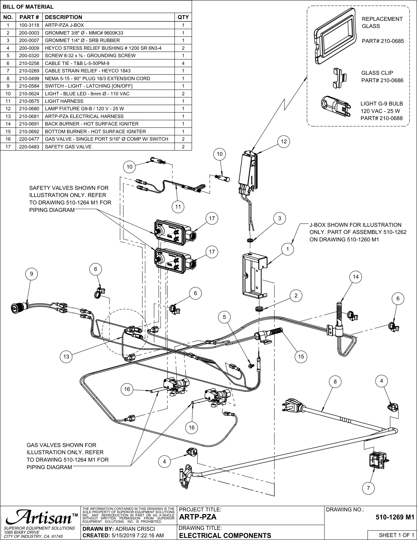 ARTP-PZA Pizza Oven Electrical Components parts diagram