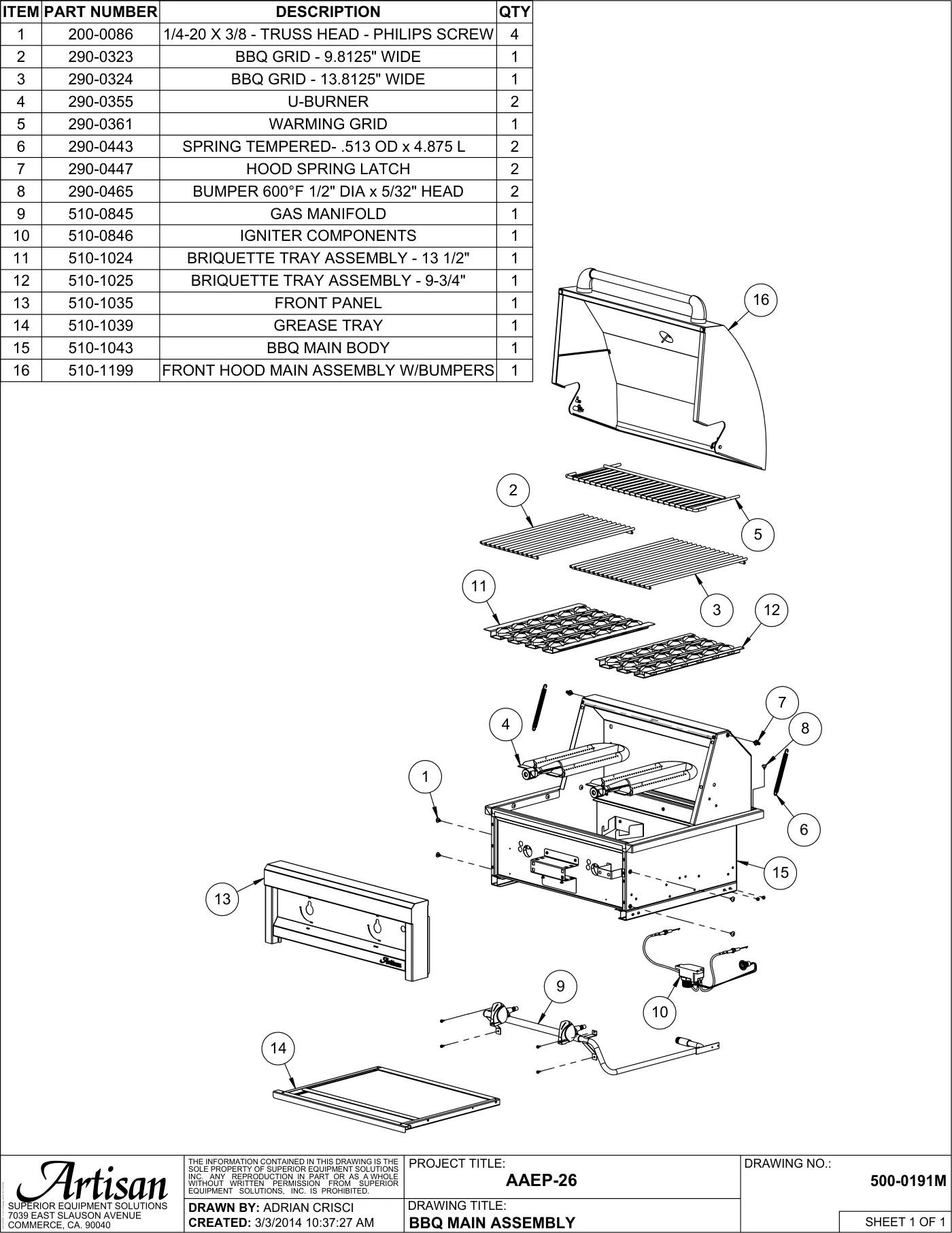 AAEP-26 Grill Complete Unit (Main Assembly) parts diagram